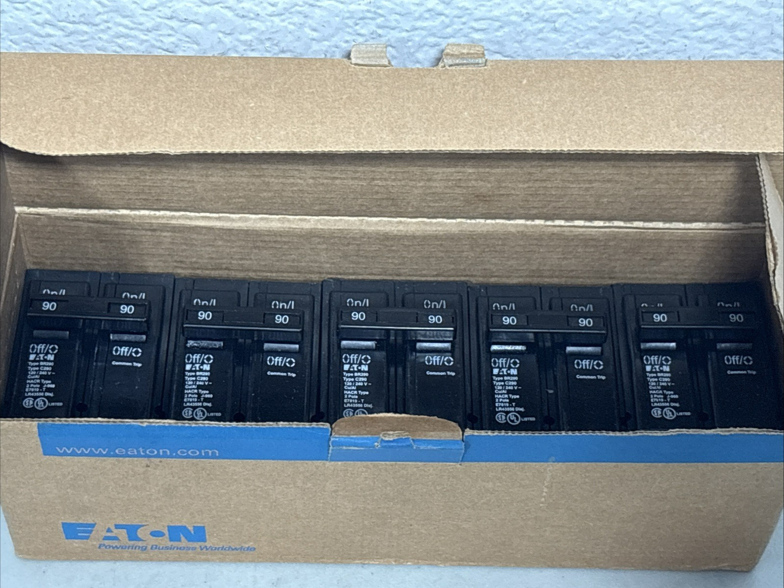 Eaton BR290 (5 Pack) 90 Amp 2P 120/240VAC Circuit Breaker Type BR- NEW Box of 5