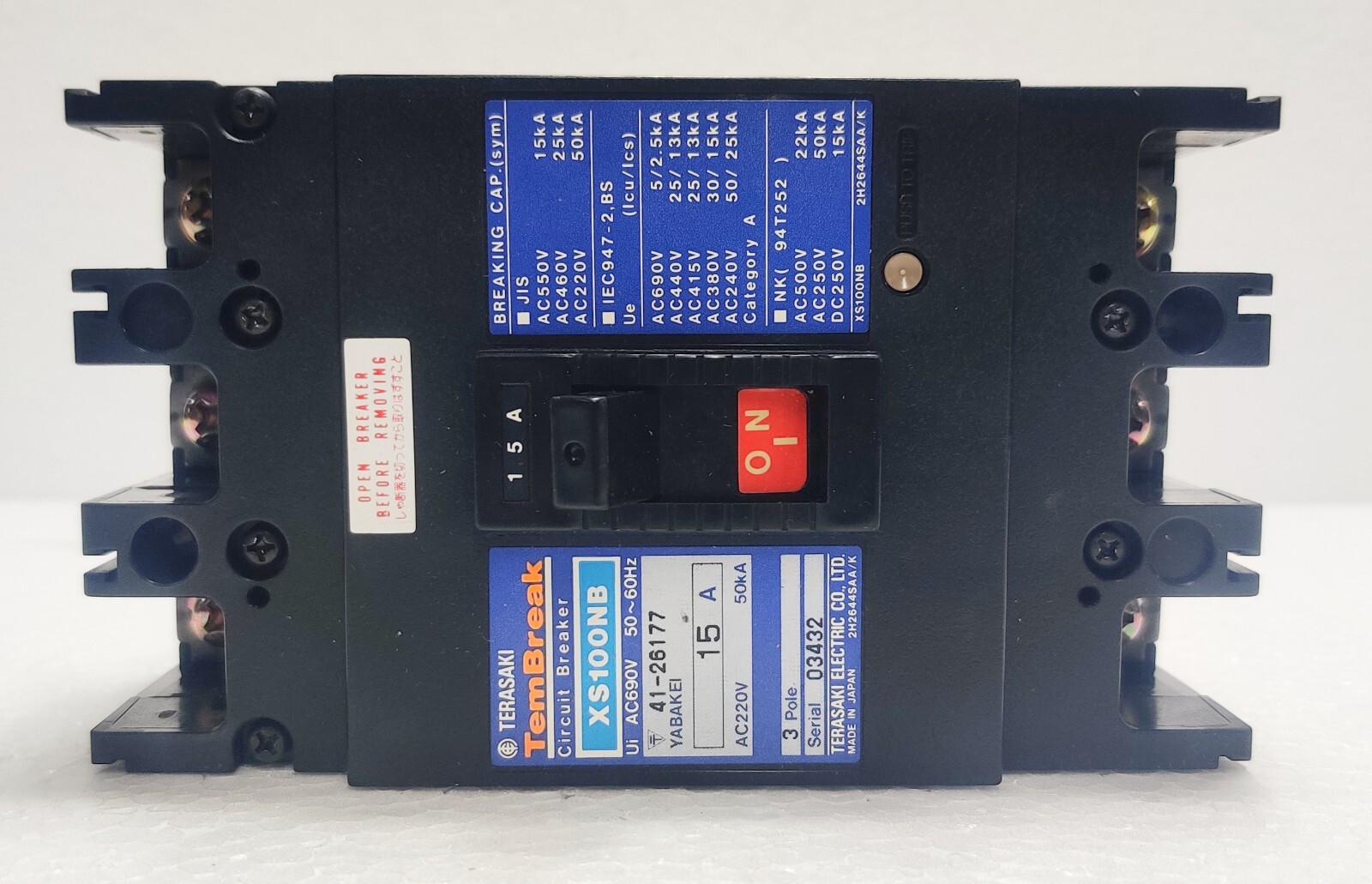Terasaki Tembreak Circuit Breaker XS100NB AC690V 50-60Hz 15A