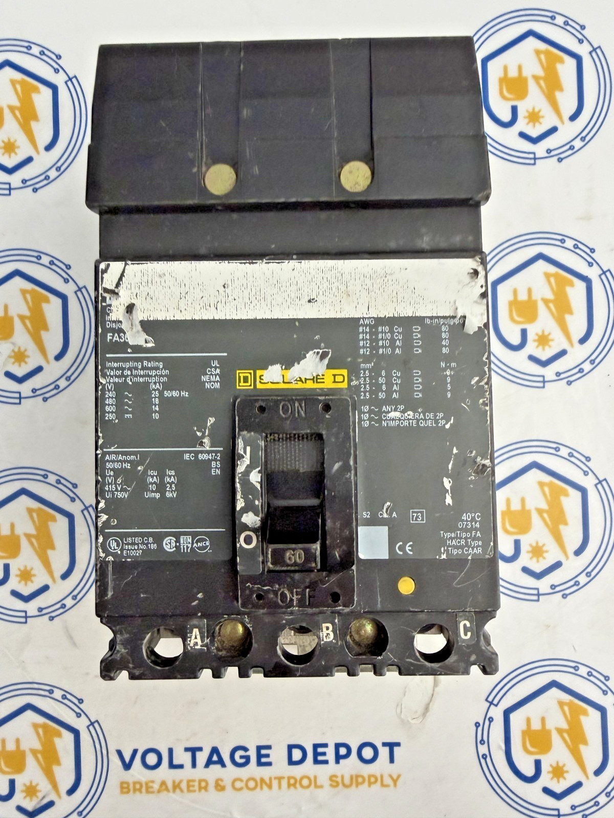 Square D FA36060 60A 600V 18kA 3P I-line Circuit Breaker – tested & wrnty