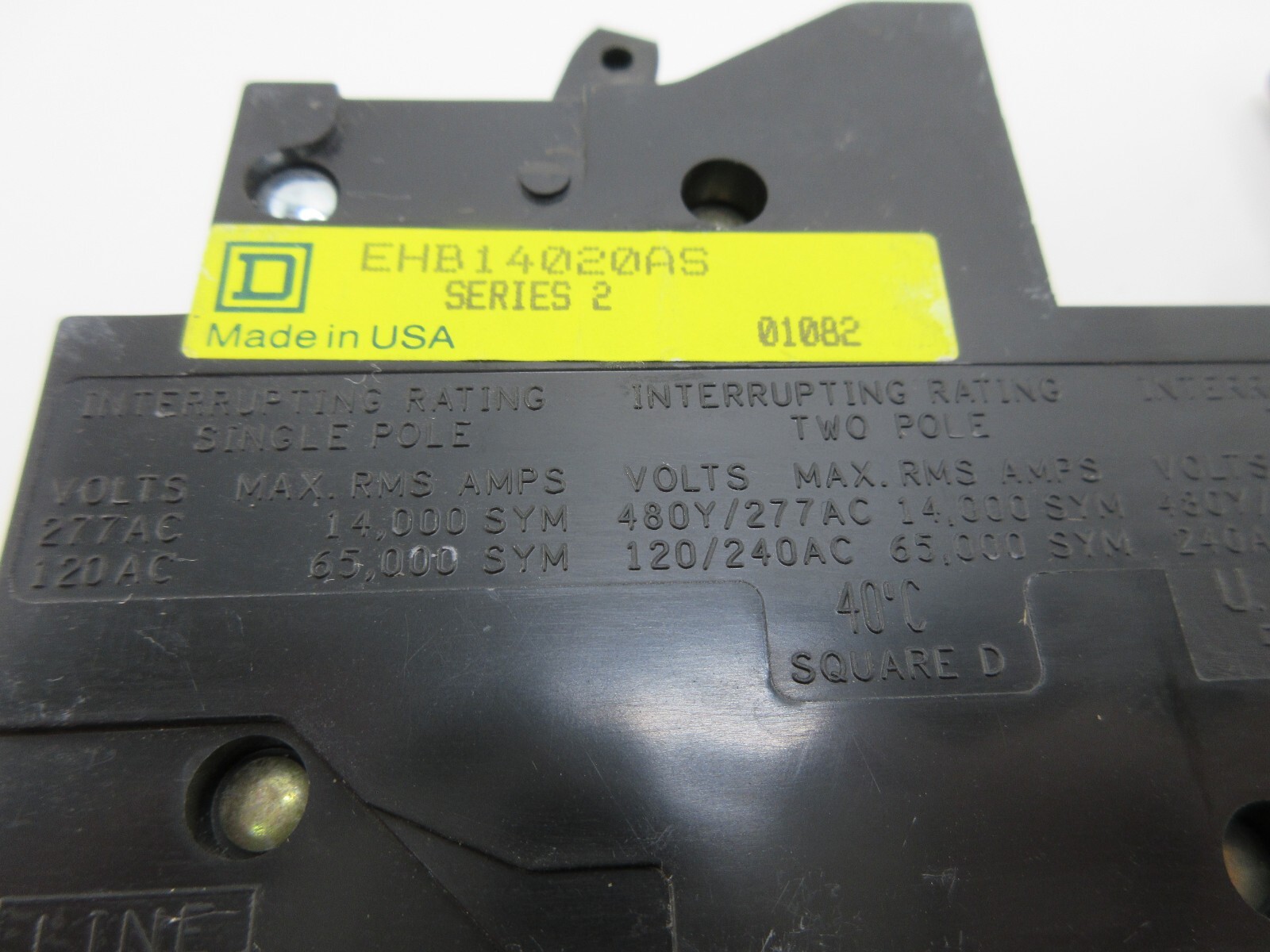Square D EHB14020AS EHB 1P 277V 20A Remote Control Circuit Breaker USED, TESTED