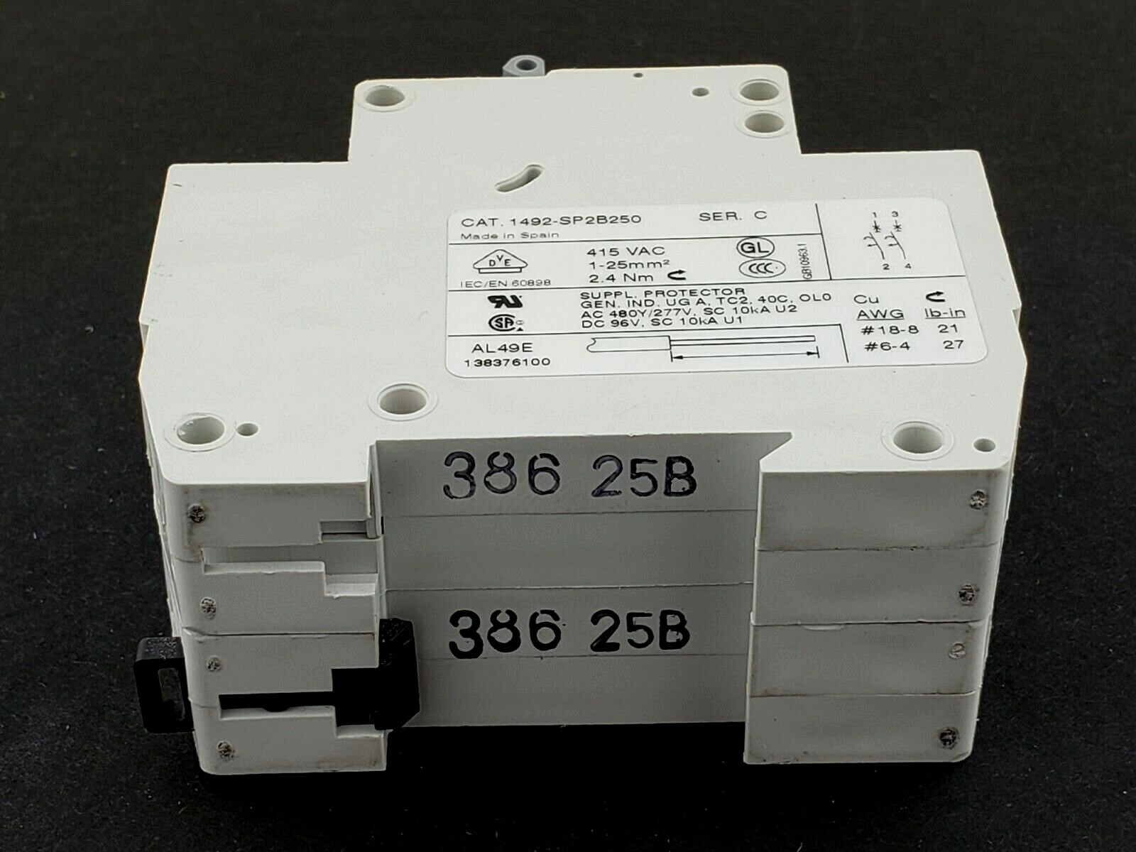 Allen Bradley 1492-SP2B250 Miniature Circuit Breaker Ser. C, 25A, 1492SP2B250