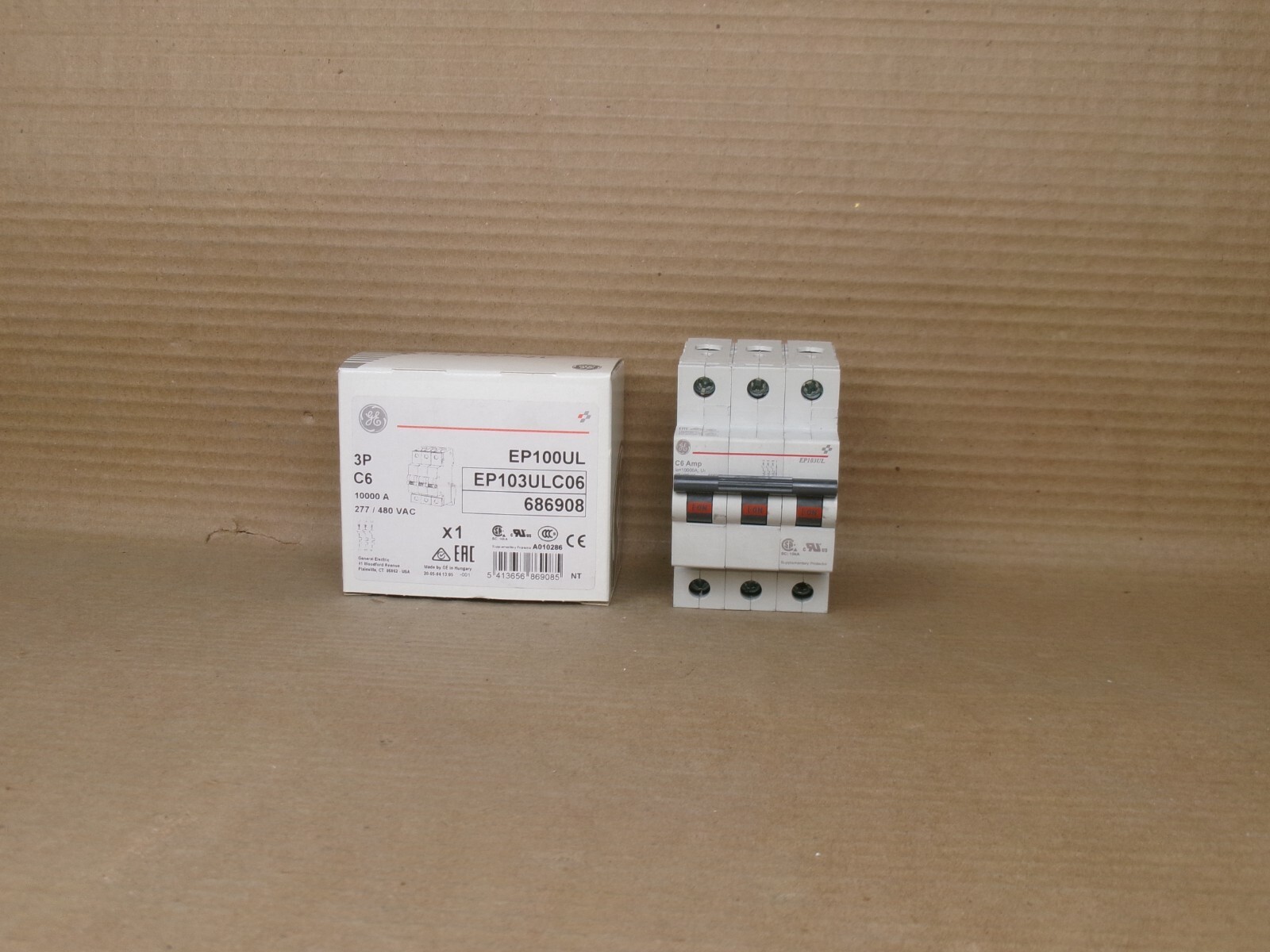 NEW GE EP103ULC06 3 POLE 6 AMP C06 277VAC/480VAC DIN RAIL CIRCUIT BREAKER