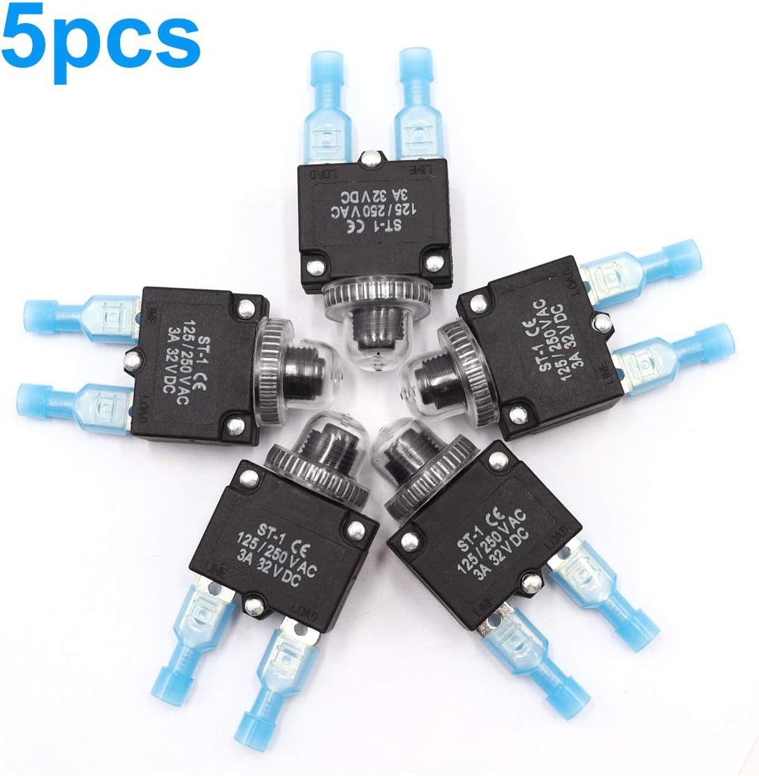 Mxuteuk 5Pcs 7Amp Circuit Breakers Push Button Manual Reset 125/250V AC 32V Dc,O