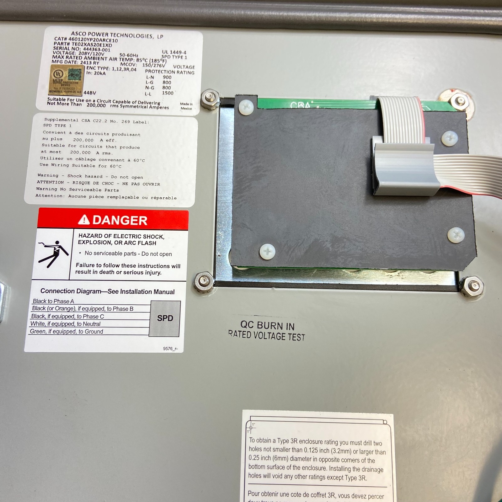 ASCO 460120YP20ARCE10 TE02XAS20E1XD 208Y/210V SURGE PROTECTIVE DEVICE 400 SERIES