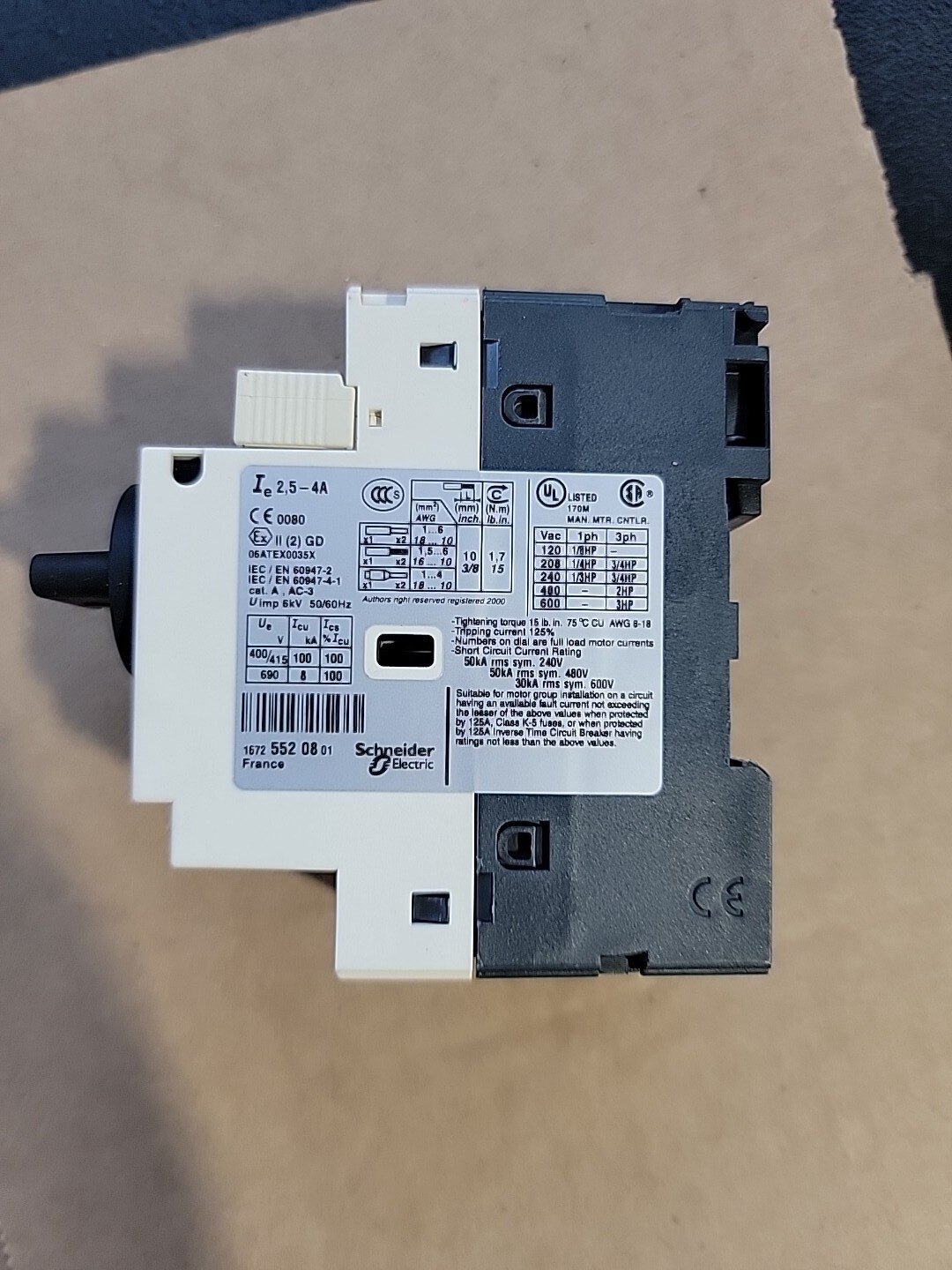 Schneider Telemecanique GV2-P08 Circuit Breaker Motor 120-600VAC 2.5-4A 3 Pole