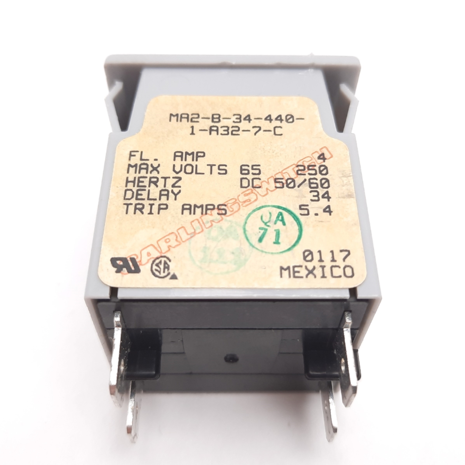 Carling Switch MA2-B-34-440-1-A32-7-C Circuit Breaker, 2-Pole, 4A 65VDC 250VAC