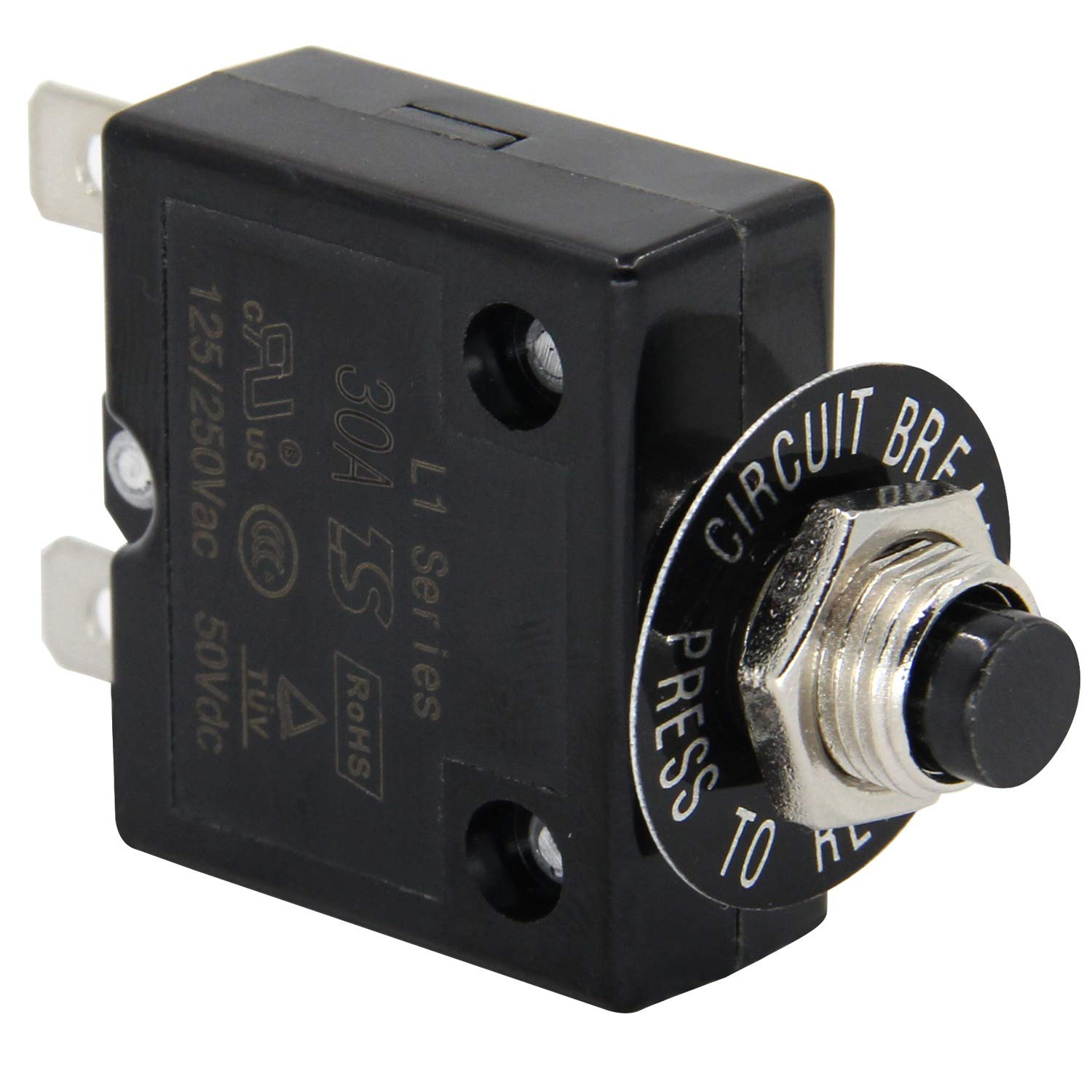 125-250V AC 50V DC Push Button Circuit Breaker 30Amp Thermal Overload Protector