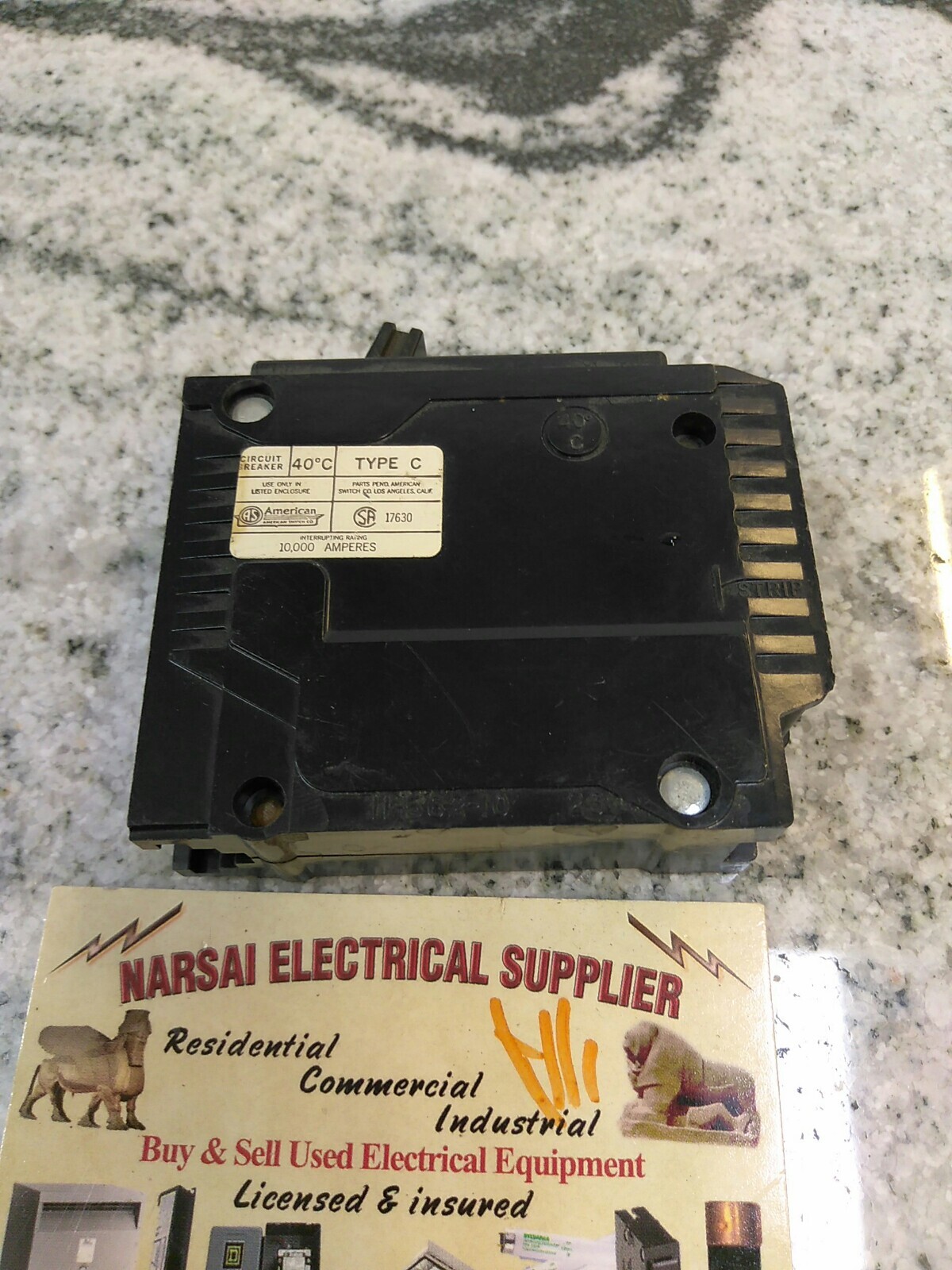 AMERICAN SWITCH TYPE C, C120 20 Amp 1 Pole 120/240V GROVE Breaker (8D2UP