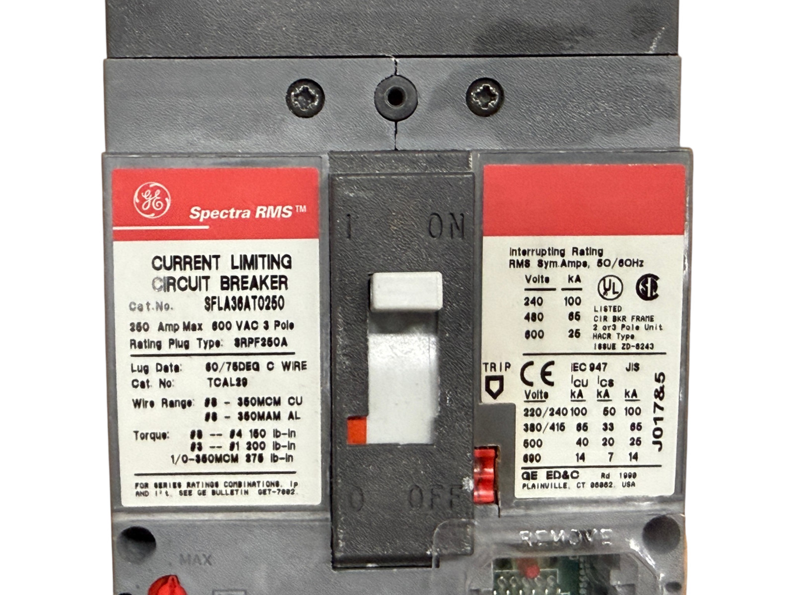 GE SFLA36AT0250 250A FRAME 600V 3-POLE SPECTRA RMS 65KA CIRCUIT BREAKER NEW