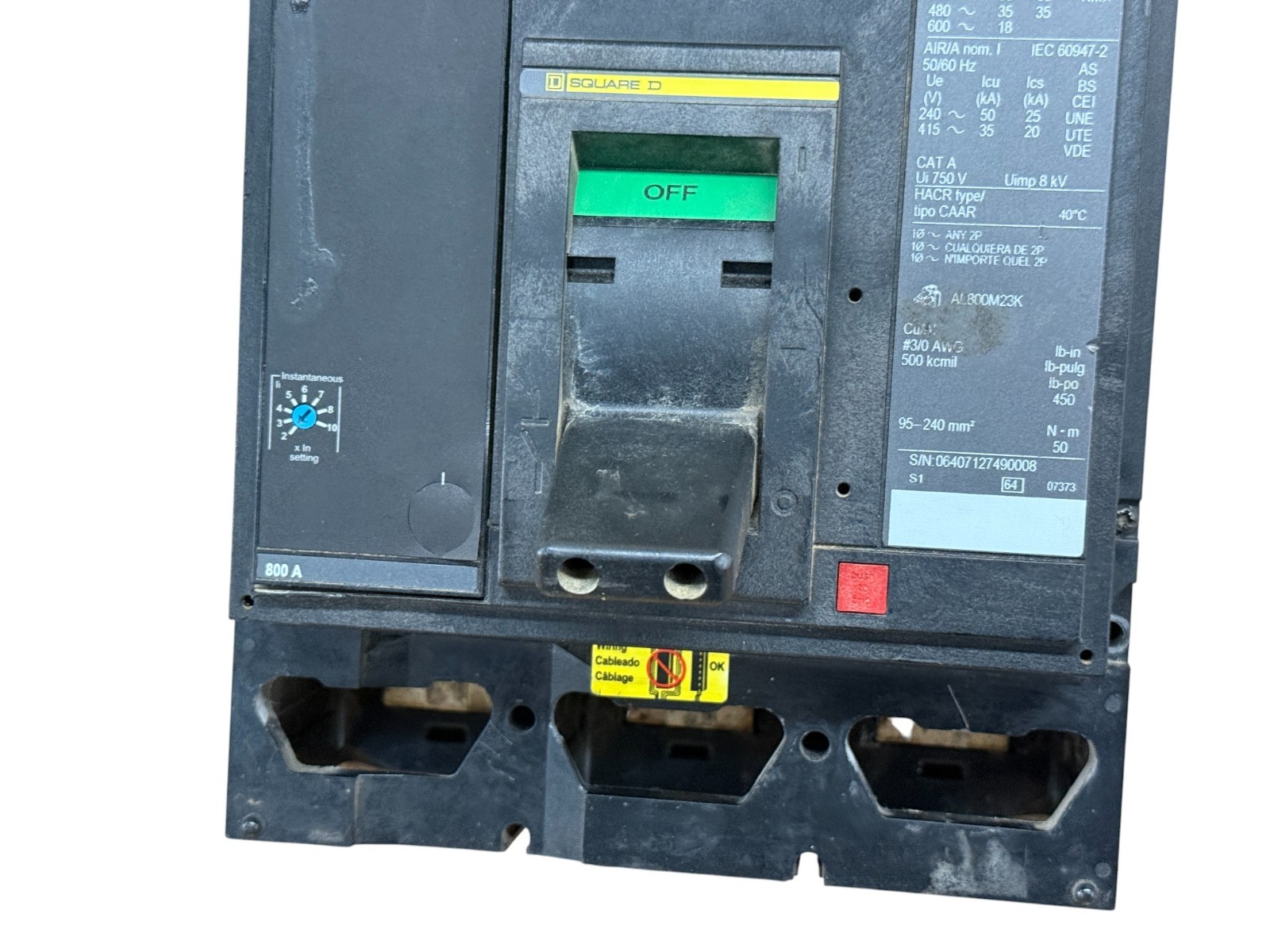 SQUARE D MGP36800 800A 3-PHASE 3-POLE 600V POWERPACT M I-LINE CIRCUIT BREAKER