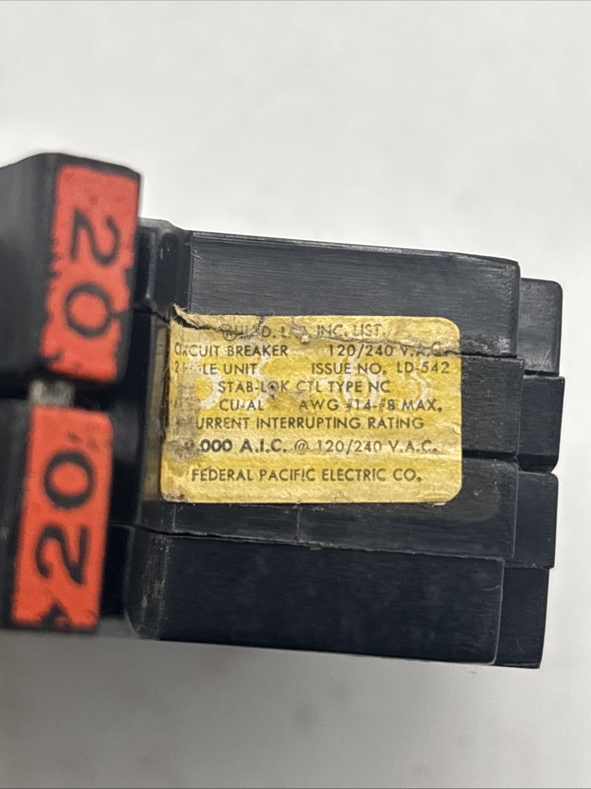 FPE Federal Pacific 20 Amp 2 Pole NC220 Stab-Lok Breaker Mini THIN NC
