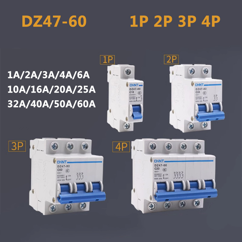 1/2/5pcs DZ47 automatic circuit breaker MCB type C 1/2/3/4-pole 6KA 1A 2A 3A~60A
