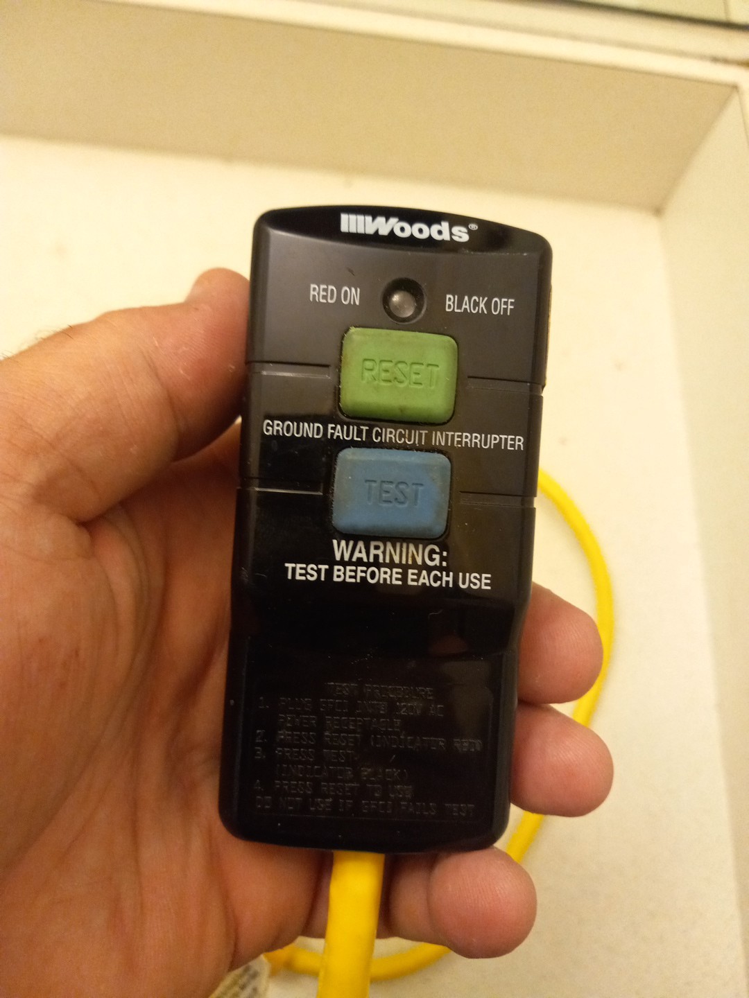 Woods Yellow Jacket GFCI/DDFT Ground Fault Circuit Interrupter 15A 6FT