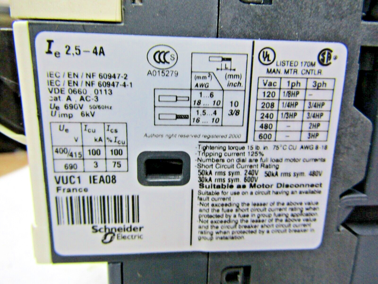 ✌️TELEMECANIQUE GV2ME083/2.5-4A MOTOR CIRCUIT BREAKER DISCONNECT 2.5-4 AMPS