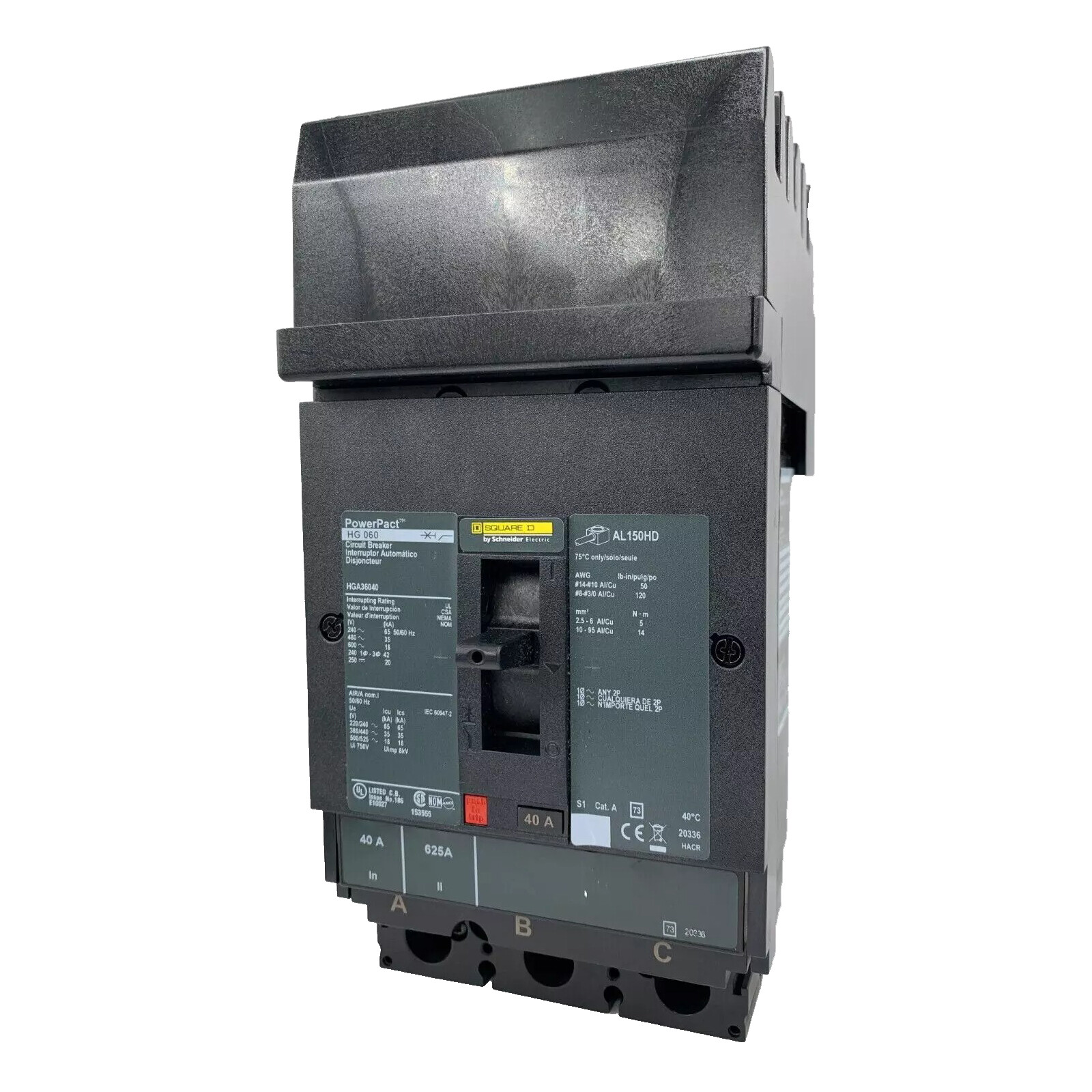 NIB – Square D – HGA36040 – Circuit Breaker, Powerpact H, 3 Pole, 600 Vac, 18Ka