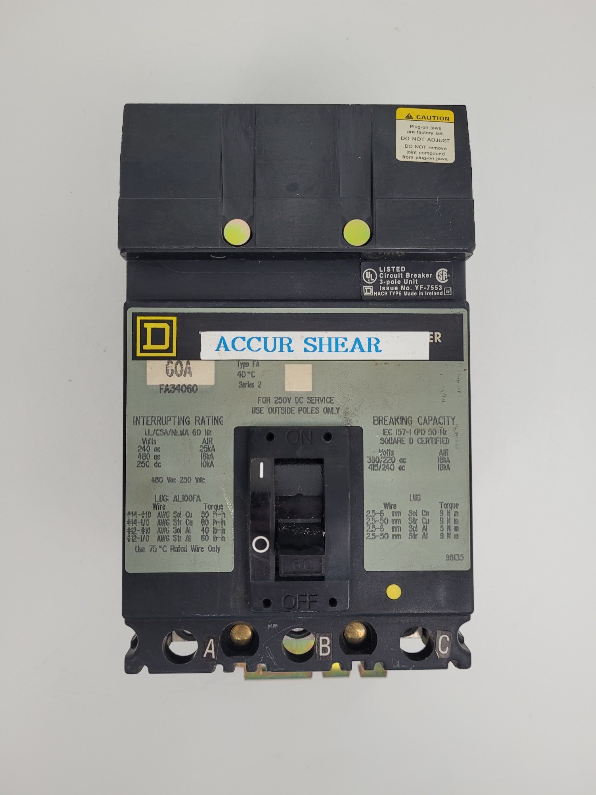 FA34060 Square D 60 Amp 480 Volt Circuit Breaker – Next Day Option