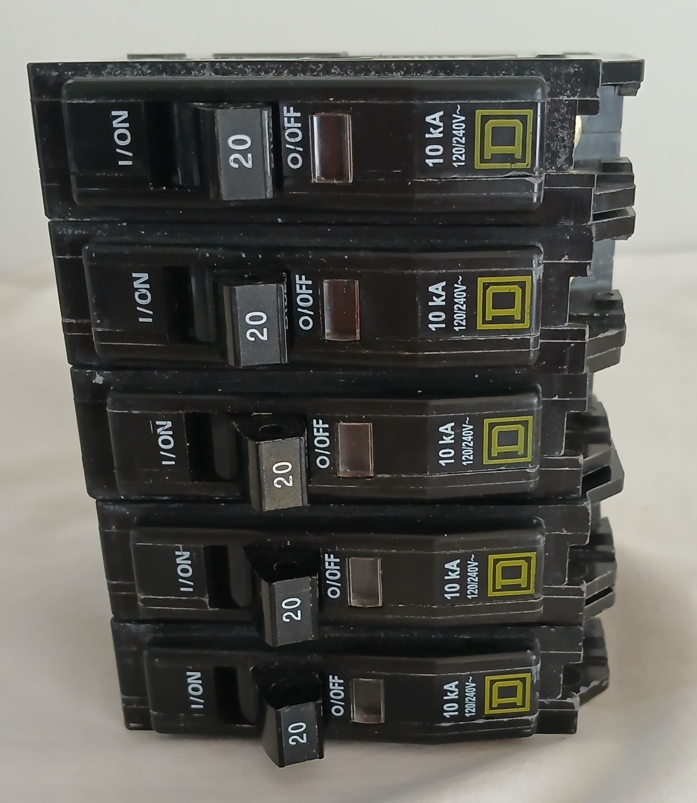 Square D Bolt-On Breaker. QOB120-20A, 120 Volt, 1P (Lot of 5) NEW. Ships Free