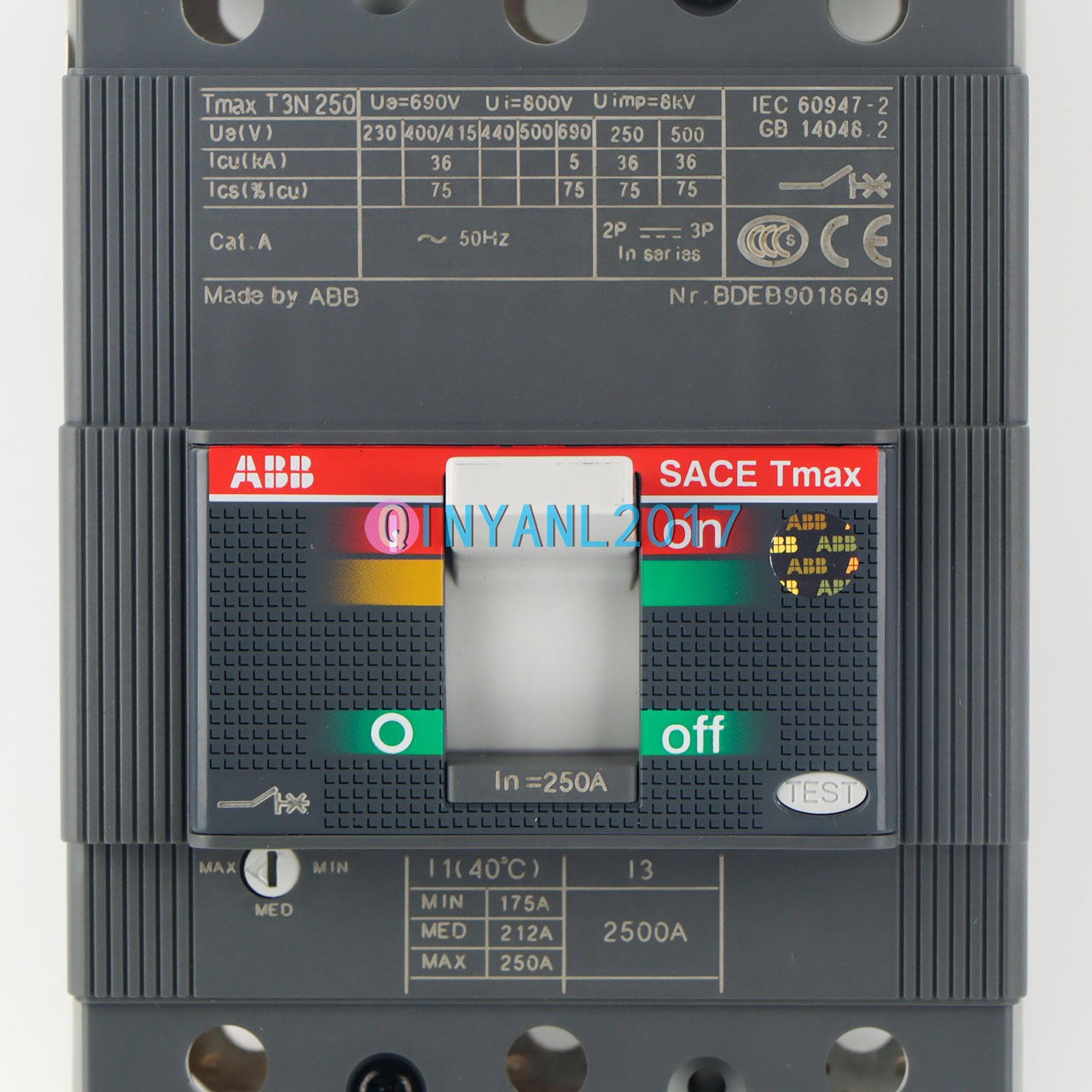 1PCS New ABB TMAX T3N250 TMD250/2500 FF 3P 250A 1SDA051247R1 Circuit Breaker