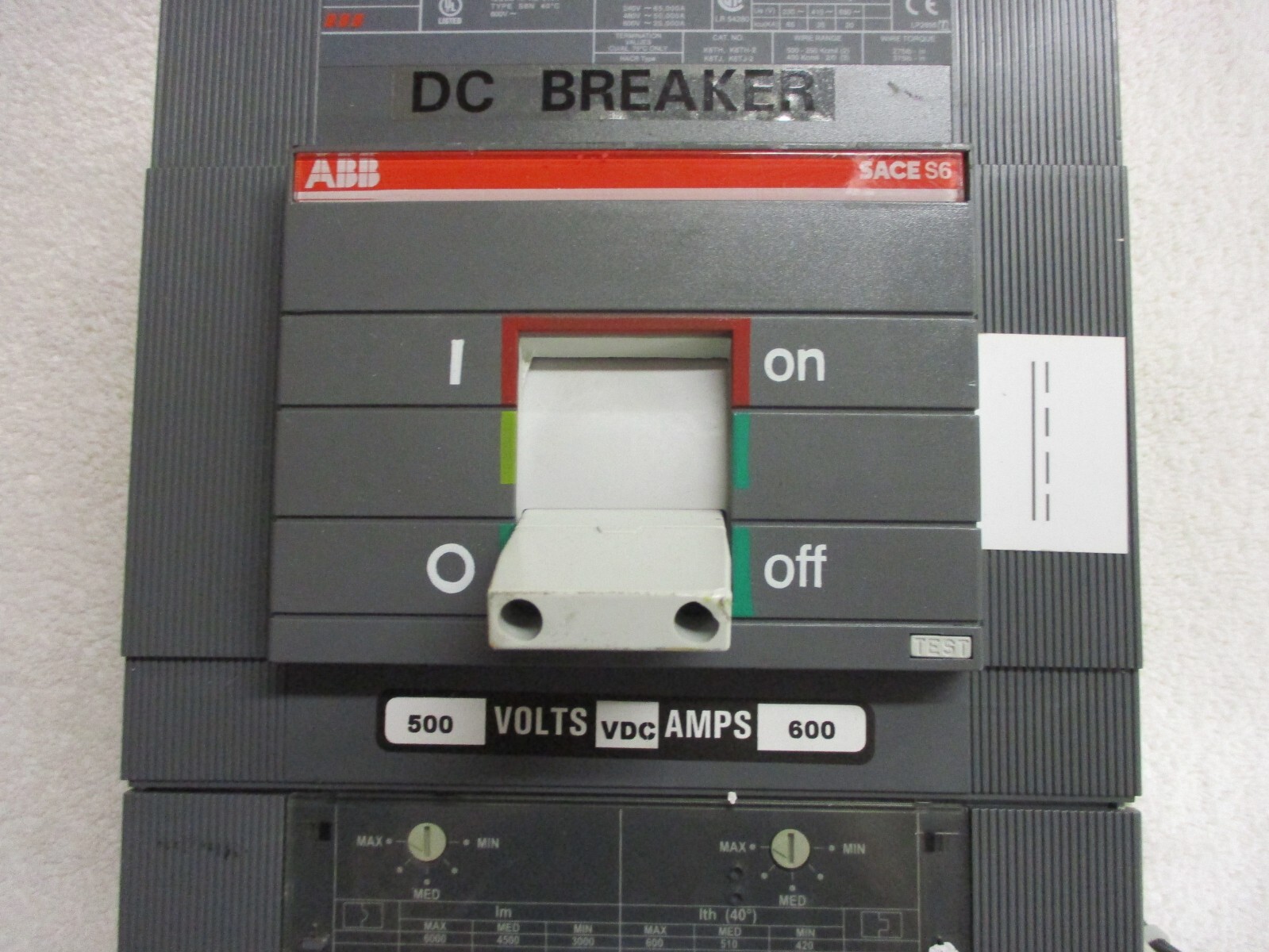 ABB 600 Amp 3 Pole Circuit Breaker 500VDC S6N SACE S6