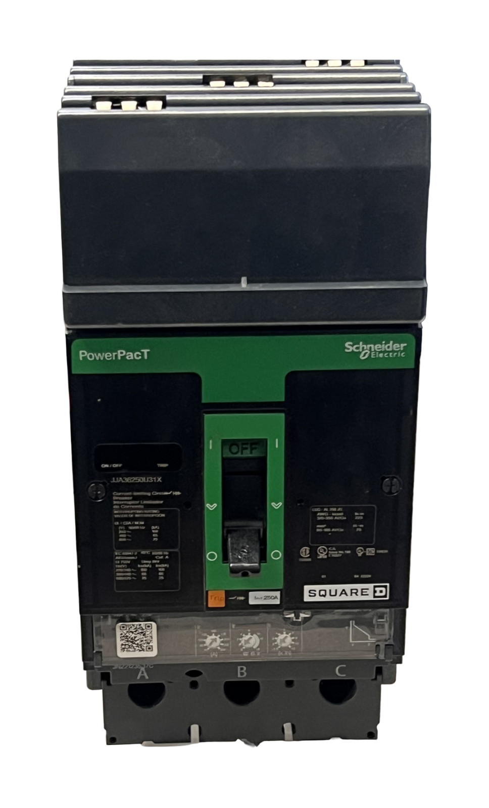 Square D PowerPacT J 250A 3P 600V 25kA I-Line Breaker Micrologic 3.2 80% ABC