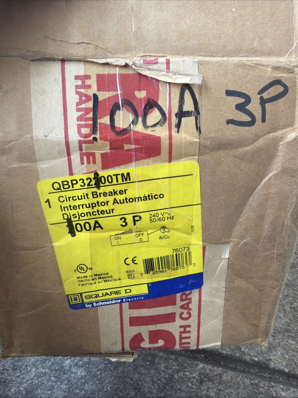 Square D QBP32100TM Circuit Breaker for 3P 100A 240V