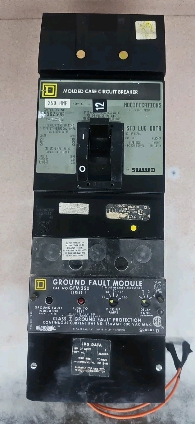 Square D KA36250G Circuit Breaker 250A 600V 3P 250 Amp Ground Fault