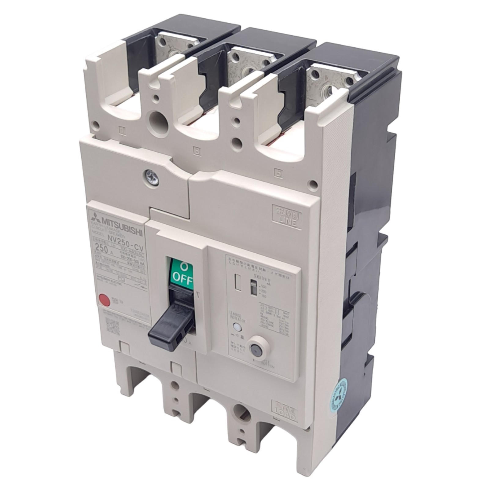 Mitsubishi NV250-CV 3P 250A Earth Leakage Circuit Breaker, 3-Pole, 250A, 440VAC
