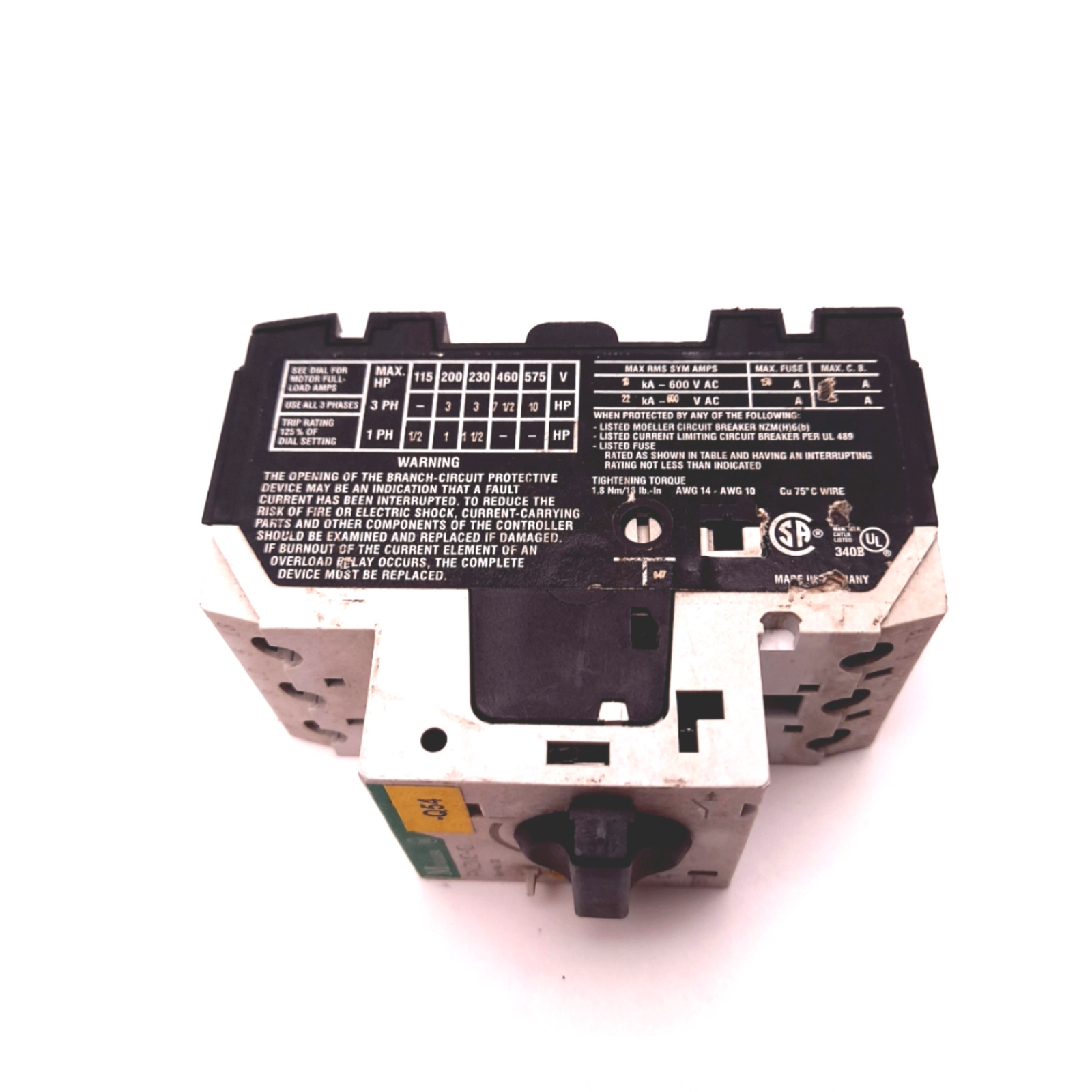 Moeller PKZM0-10 Motor Protective Circuit Breaker 3 Pole 380VAC 250VDC 10A