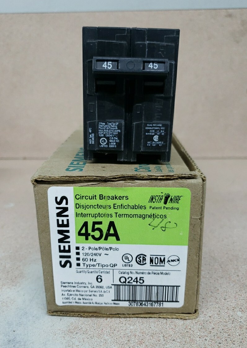 1) New! Siemens Q245 45 Amp 2 Pole 120/240V Type QP Circuit Breaker