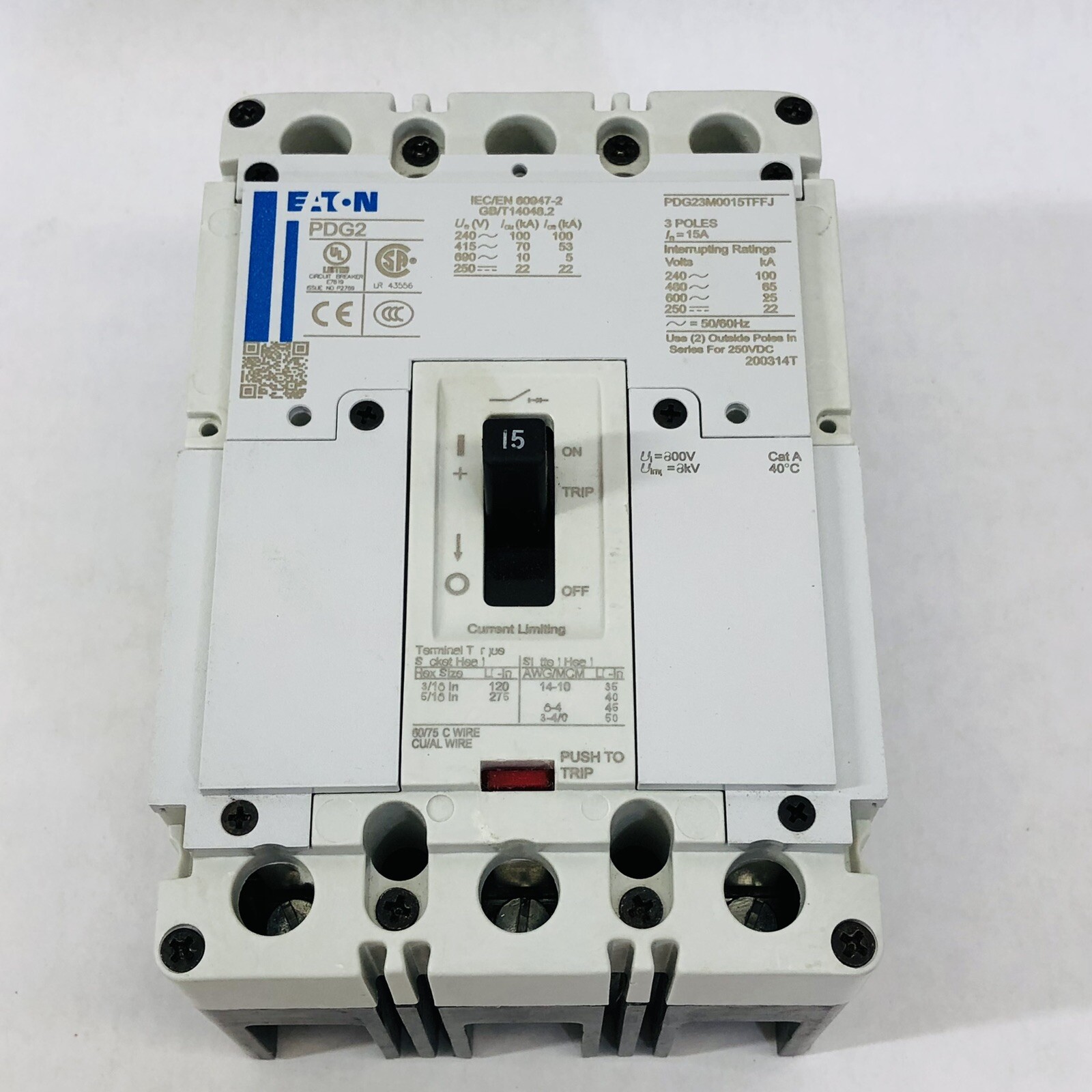 EATON PDG23M0015TFFJ MOLDED CASE CIRCUIT BREAKER