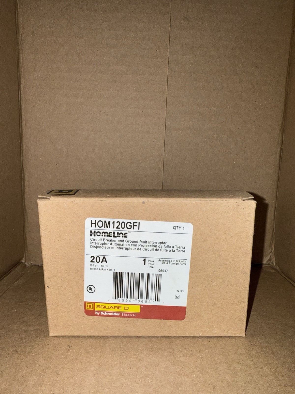 Square D HOM120GFI GFCI Ground Fault Circuit Breaker, 1 Pole, 20 Amp, 120V, NEW