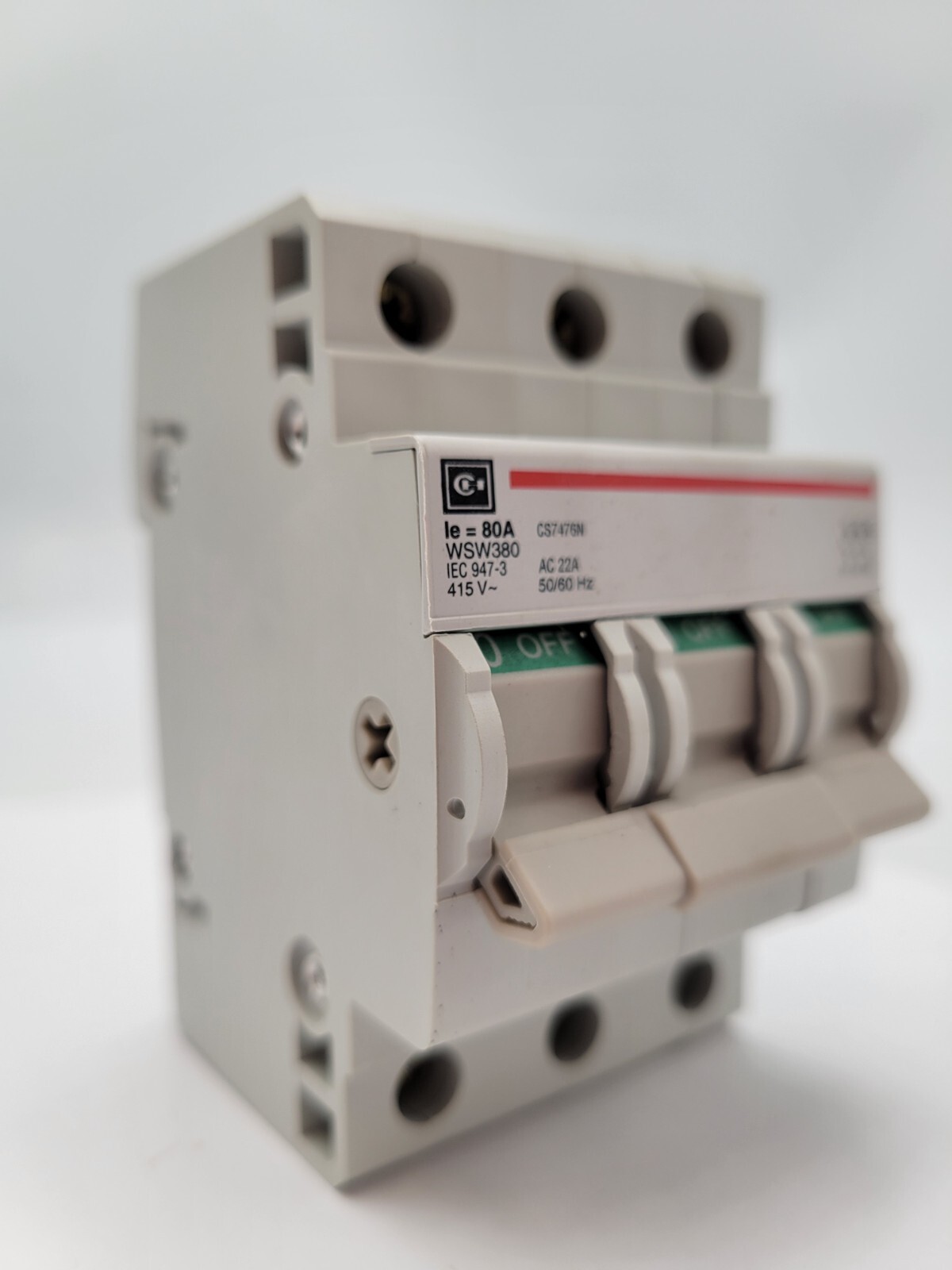 Cutler-Hammer WSW380 DIN Rail Switch Disconnector Circuit Breaker 80A 415V 3P