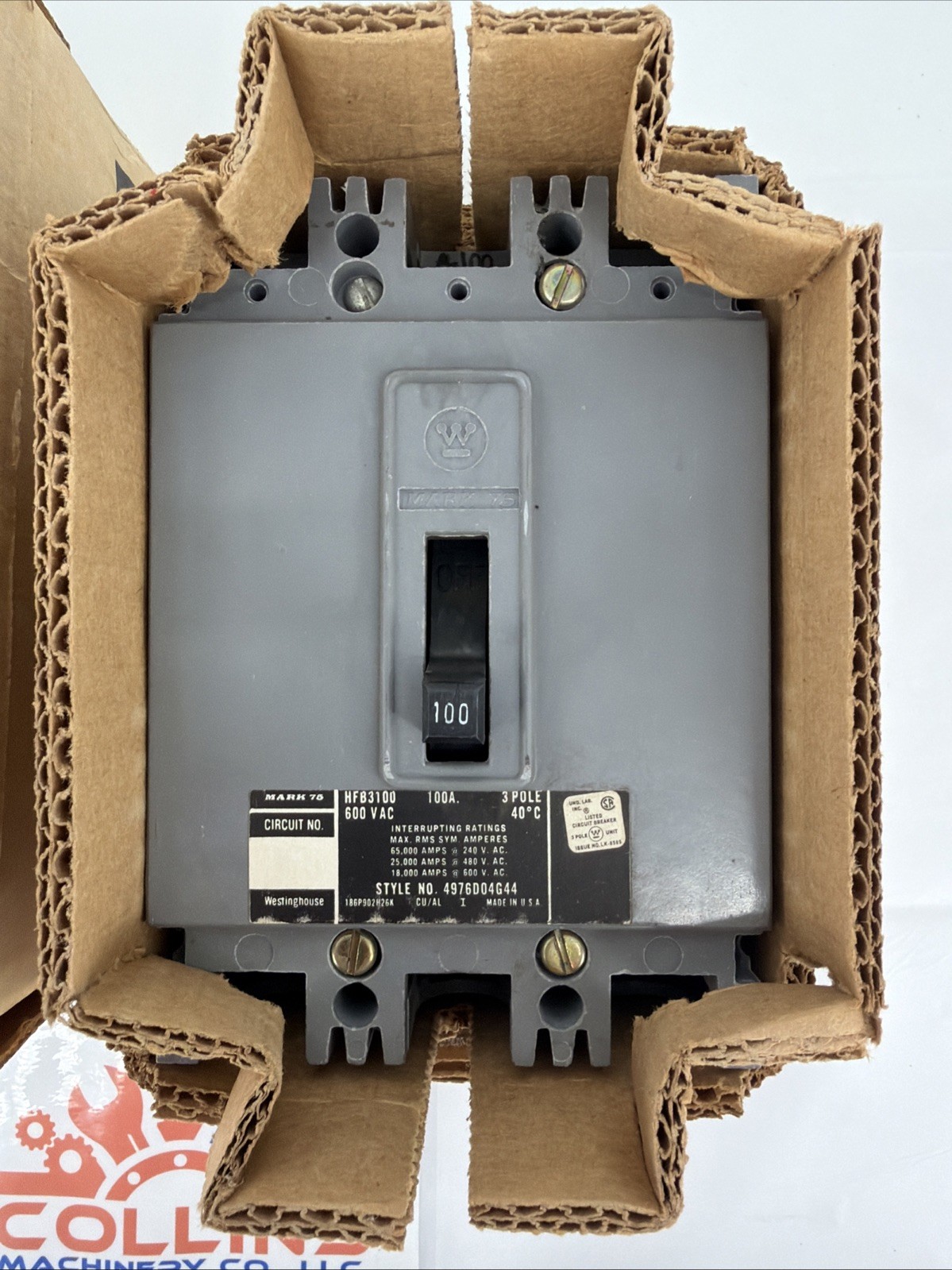 Westinghouse HFB3100 Circuit Breaker, 600V, 100A, 3 Pole, 3 Phase, Made In USA