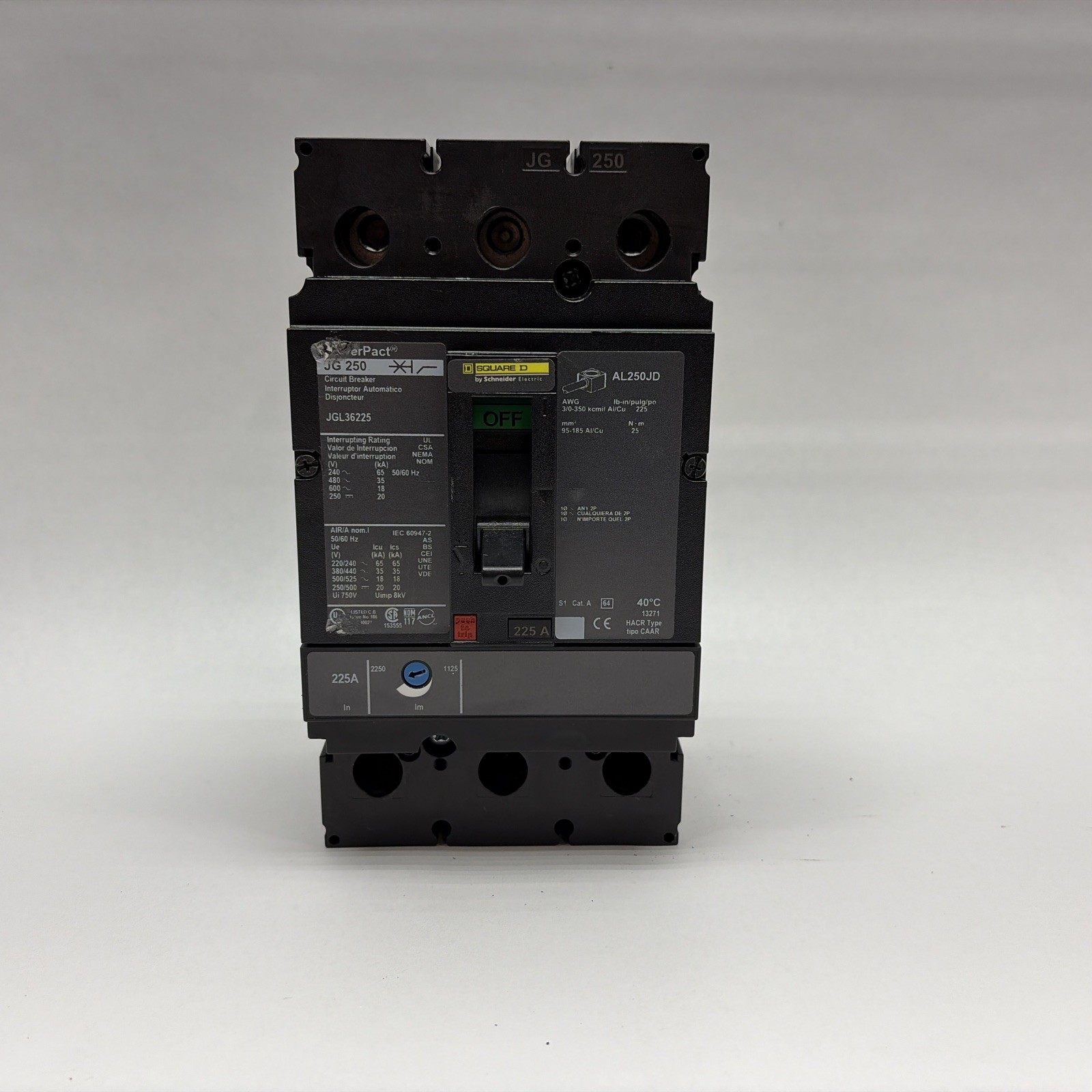 Square D Power Pact JG 250, JGL36225, Molded Case Circuit Breaker