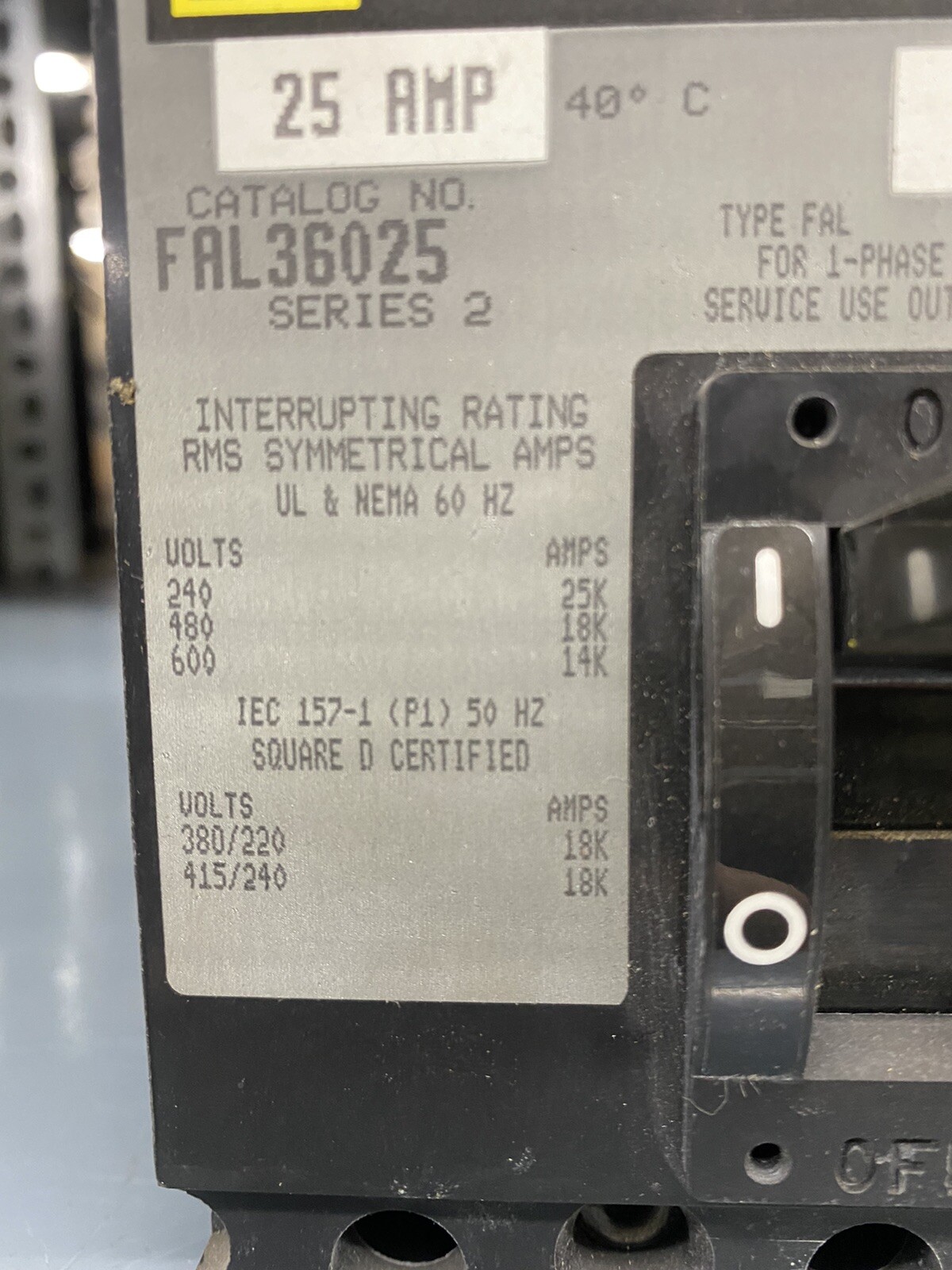 Square D Schneider Electric FA 25A 600V 480V FAL36025 Circuit Breaker Guaranteed