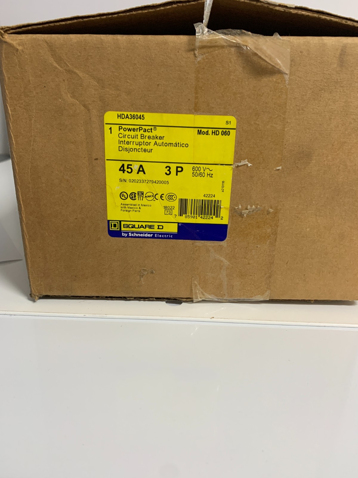 SQUARE D HDA36045 45 AMP 600 VOLT 3 POLE I-LINE BREAKER…3