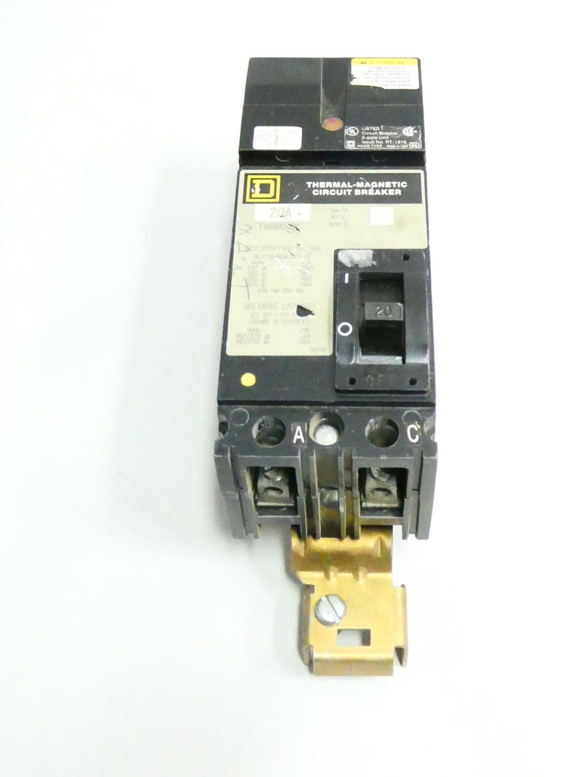 Square D FA26020AC Molded Case Circuit Breaker 2p 20a Amp 240/480/600v-ac