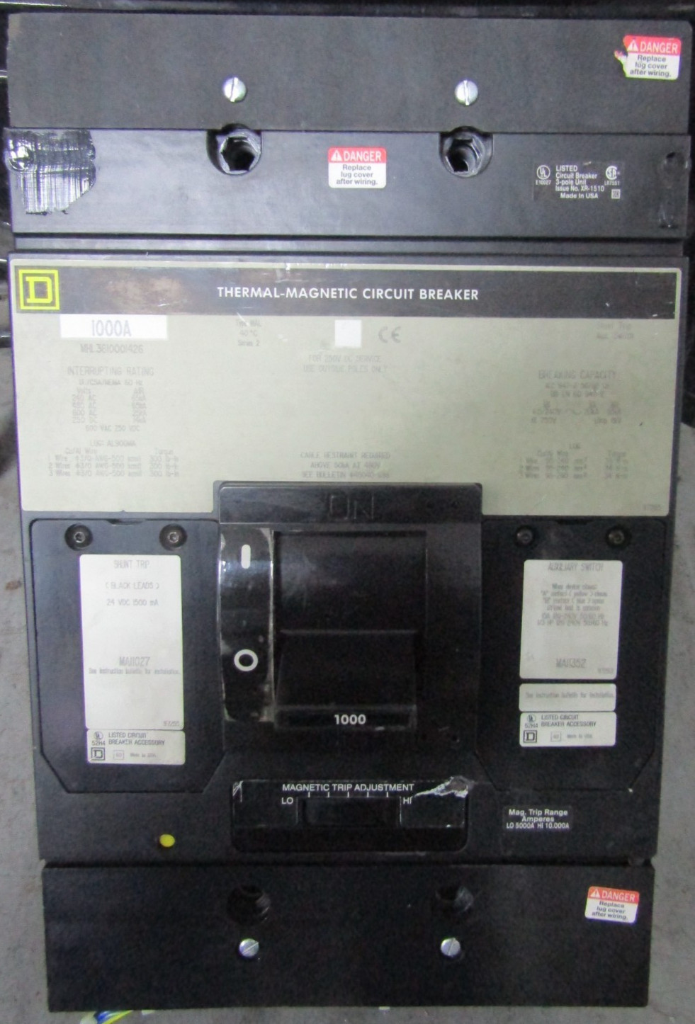 😍SQUARE D 1000A CIRCUIT BREAKER WITH SHUNT AND AUX 600VAC/250DC MHL3610001426