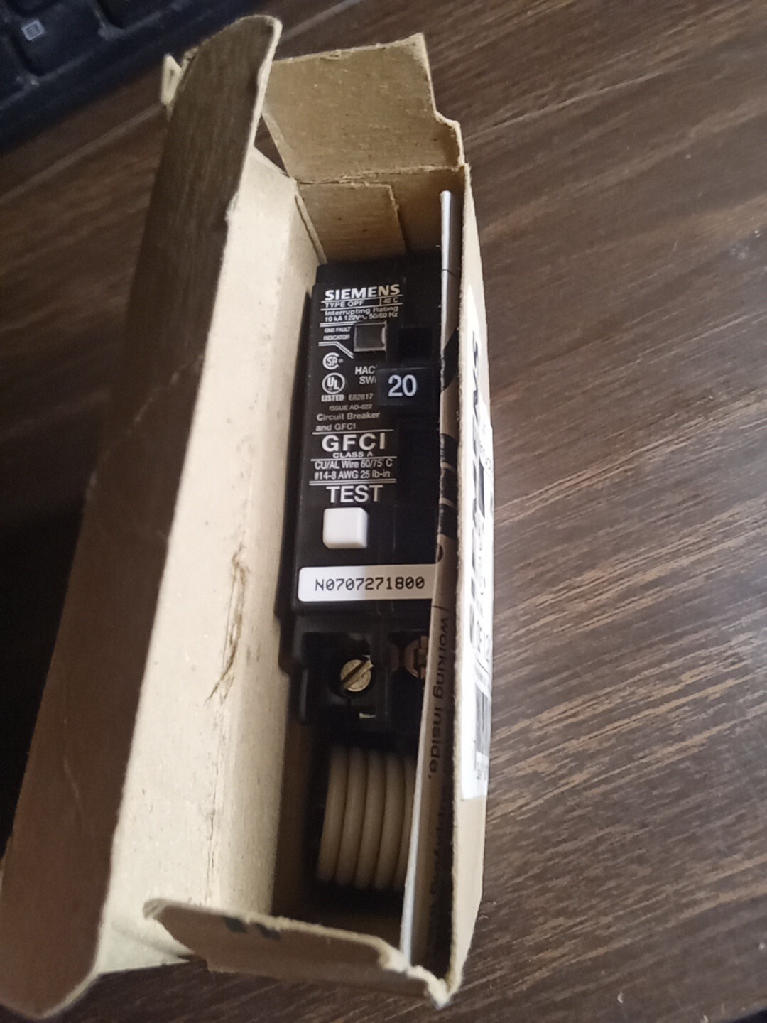 New SIEMENS QF120 GFI Breaker 20 AMP with Self Test, 1 Pole