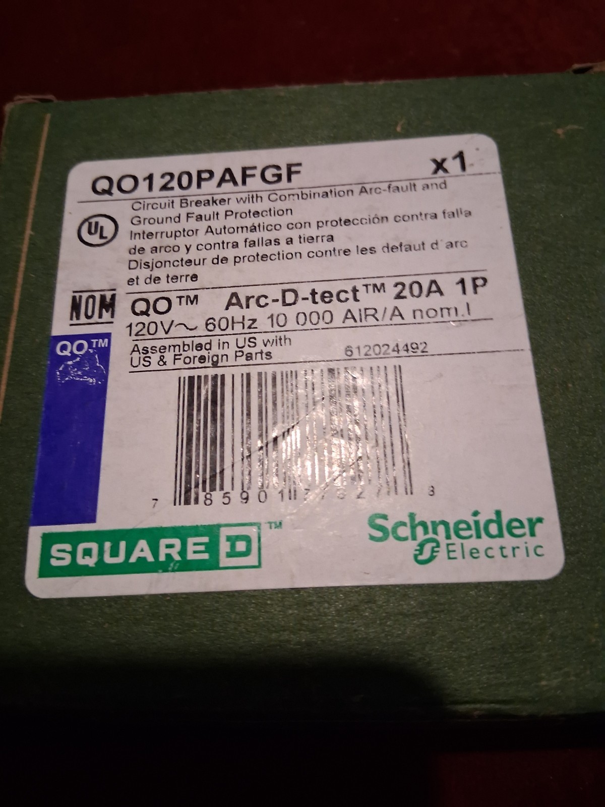 Square D QO120PAFGF 1 Pole Dual Function Circuit Breaker