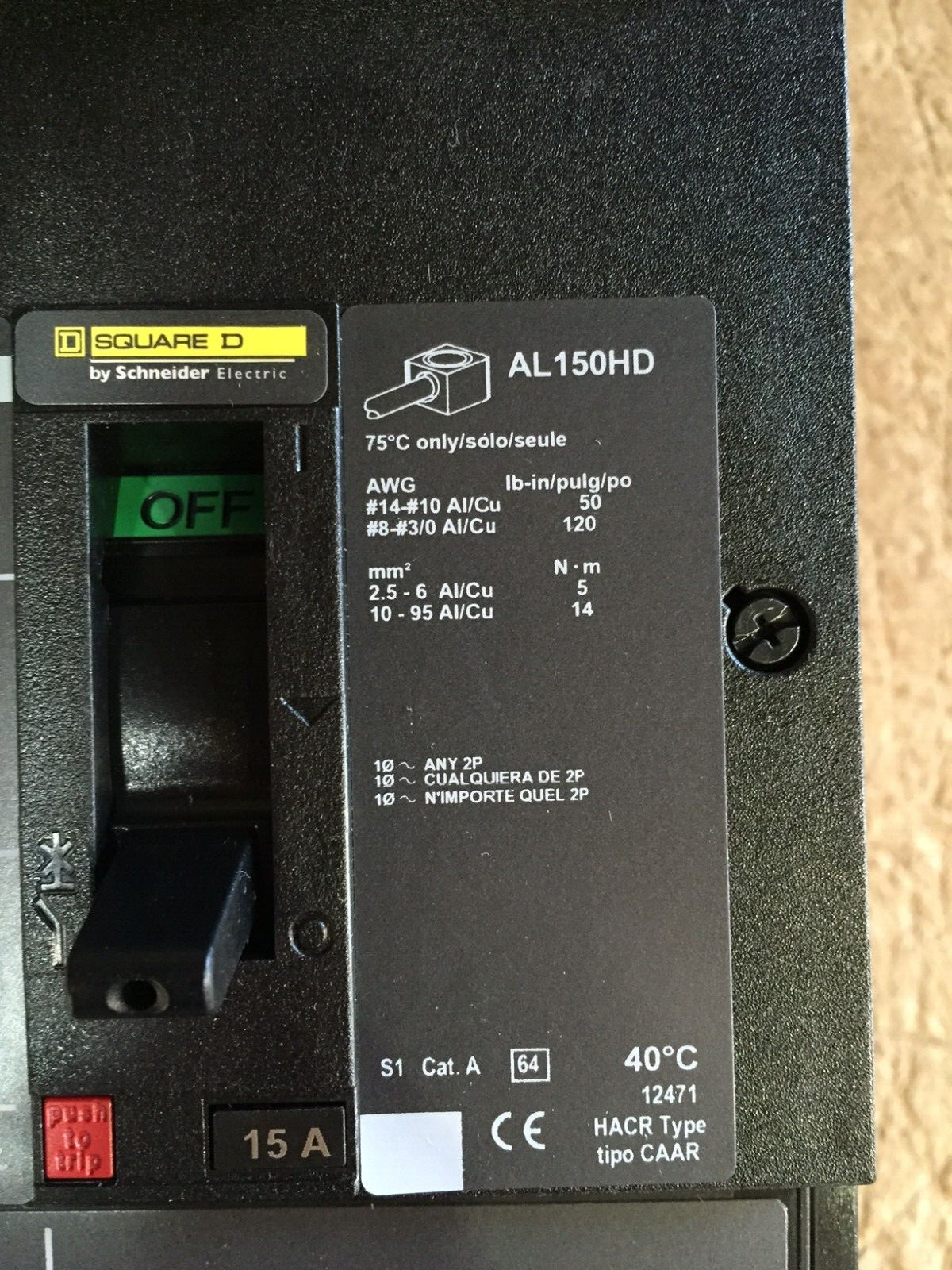 Square D HDA HDA36015 3Pole 15Amp 480/600Volt I-Line Circuit Breaker NEW