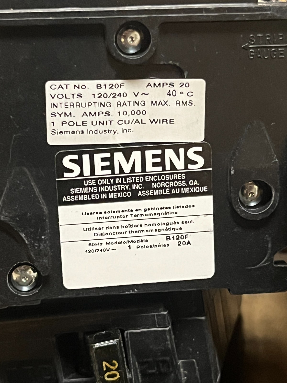 12 x Siemens BREAKER 20A 1P 120V 10K BL FUNGUS-PROOF NEW in box B120F