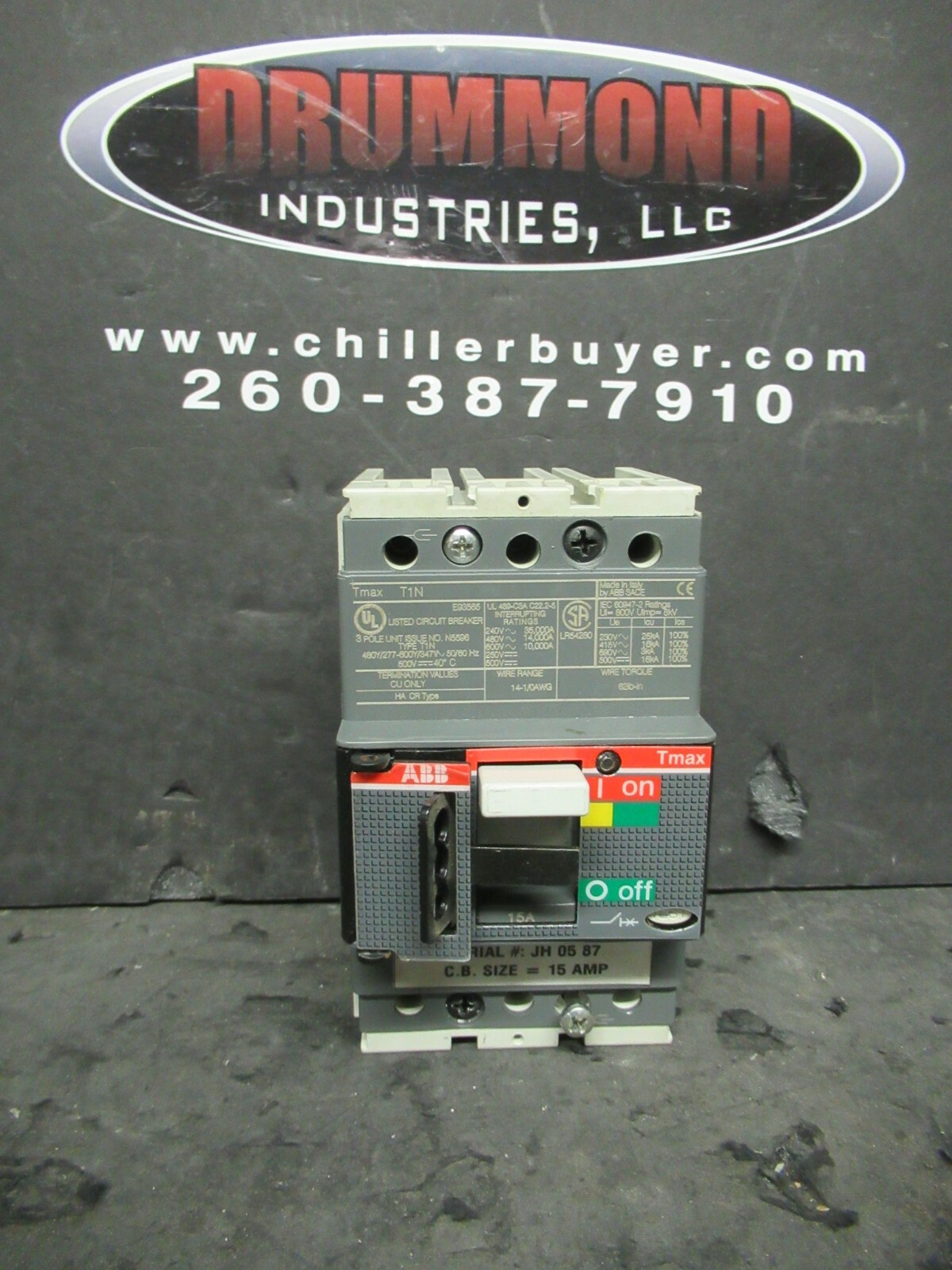 ABB BREAKER TMAX T1N 15 AMP 240/480/600 VAC 500 VDC 3 POLE * WARRANTY *