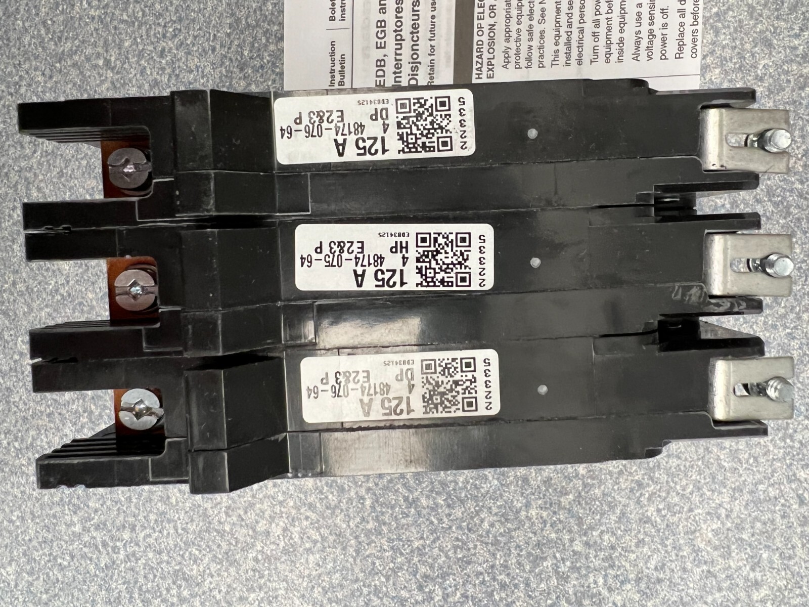 SQUARE D EDB34125 – 125 AMP, 3 POLE, 277/480 VOLT CIRCUIT BREAKER – NEW IN BOX