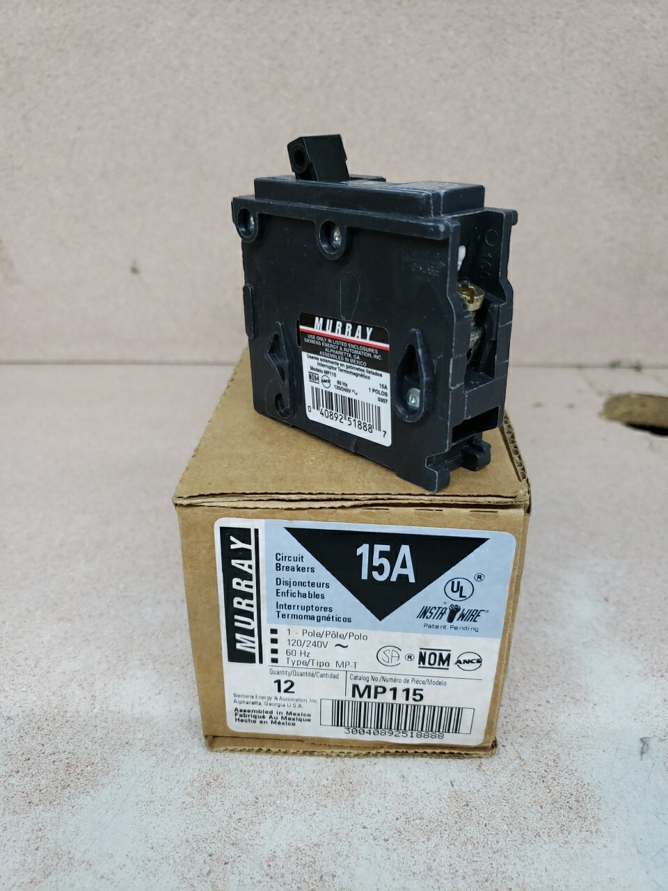 1) MP115 15-Amp Single Pole 120 Volt Type MP-T Circuit Breaker
