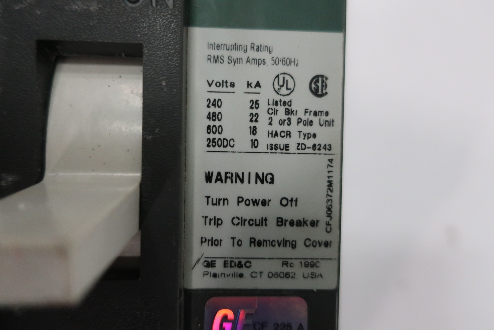General Electric Ge TFK236F000 Molded Case Circuit Breaker 600v-ac 225a Amp 3p