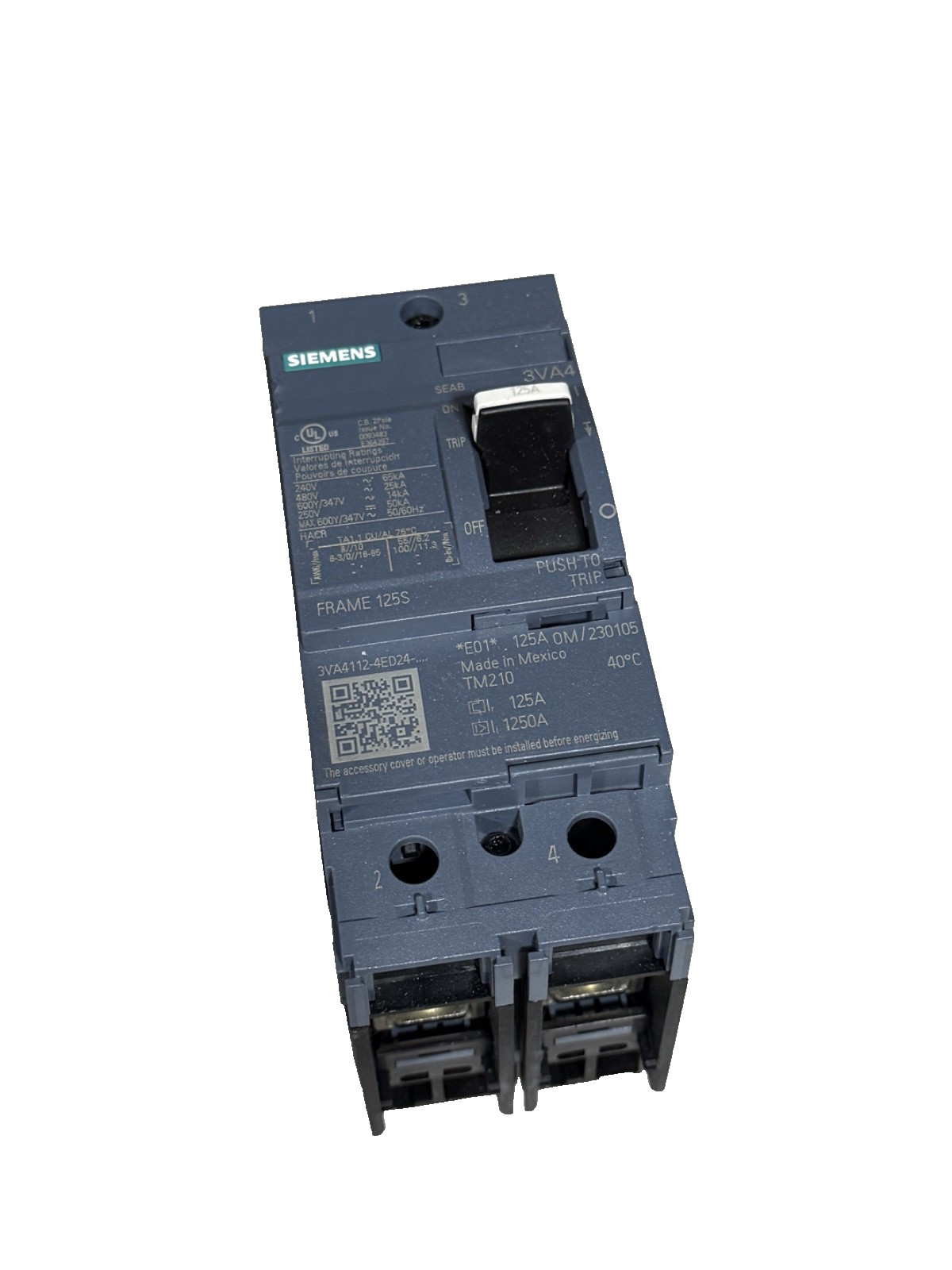 (1) NEW Siemens 3VA4112-4ED24-0AA0 2p 125a 25k Circuit Breaker – NEW TAKEOUT
