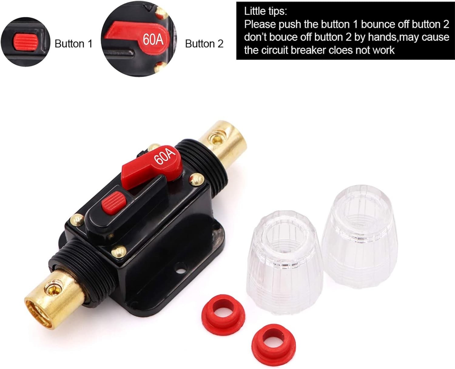 60A Audio Inline Circuit Breaker 12V Reset Fuse Holder 60amp with M Color: 60A