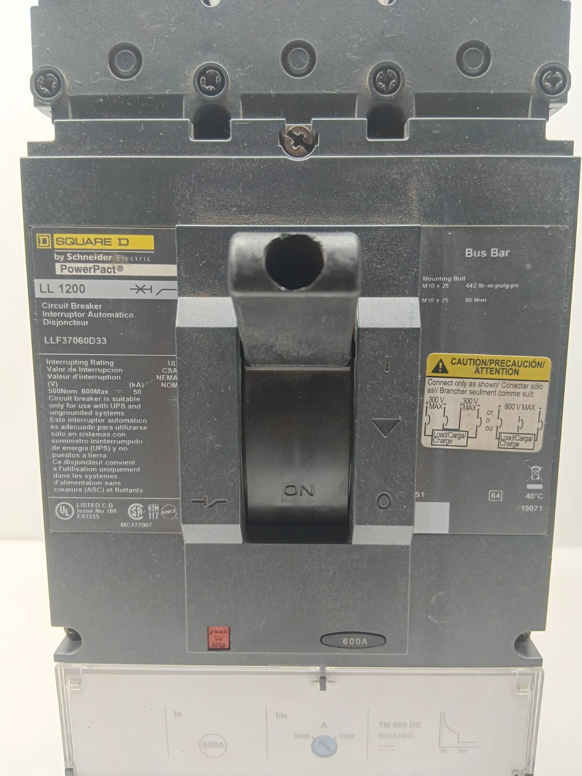 SQUARE D LL 1200 LL37060D33 3 POLE 630 AMPS CIRCUIT BREAKER