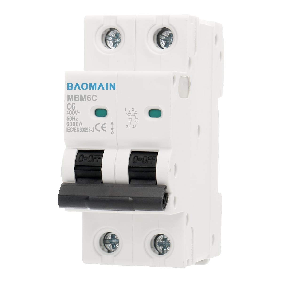 Miniature Circuit Breaker 2-Pole 6A DZ47-63 C6 400VAC, DIN Rail Mount MCB 2P,…
